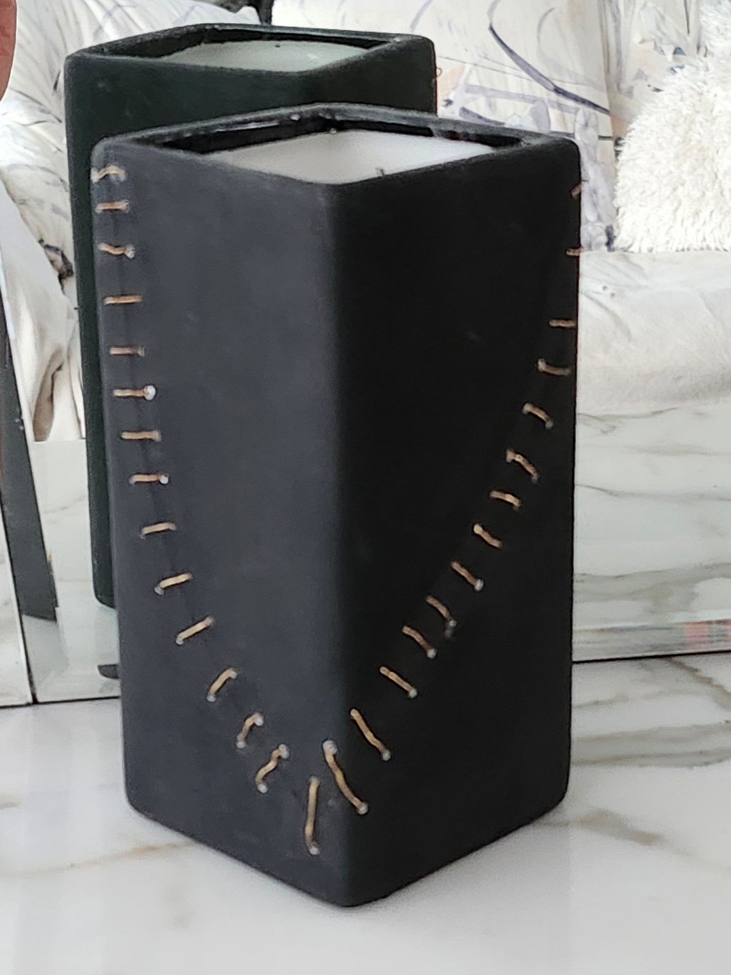 Beautifully Broken. Matte Black Wire Stitched Vase