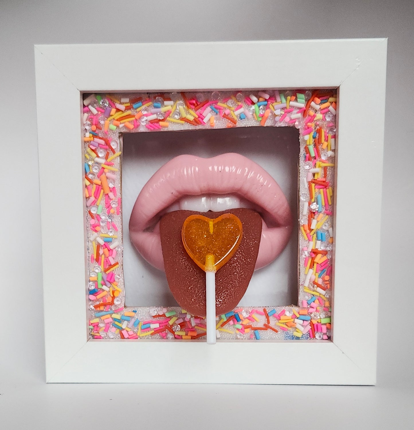 Realistic tongue lips 3D lolly wall art picture framed