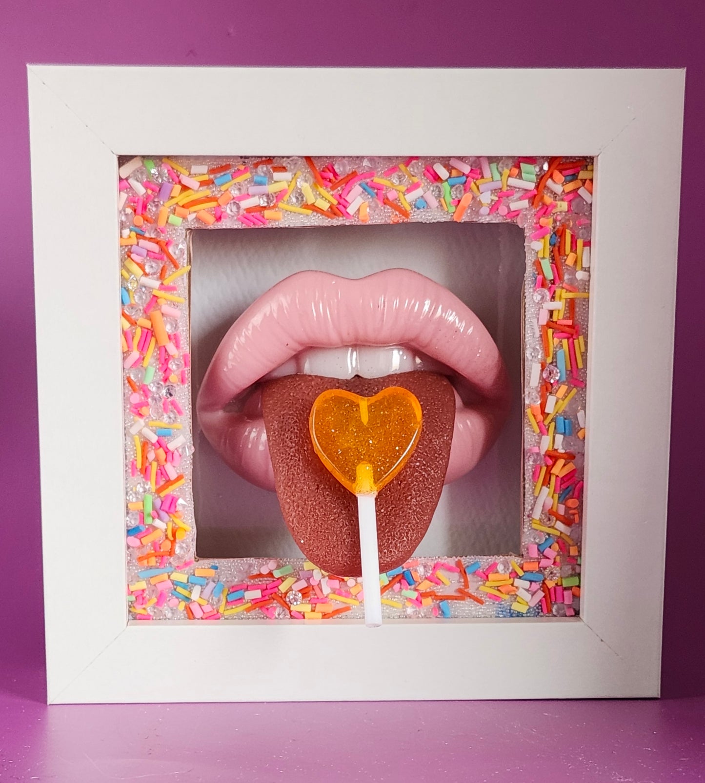 Realistic tongue lips 3D lolly wall art picture framed