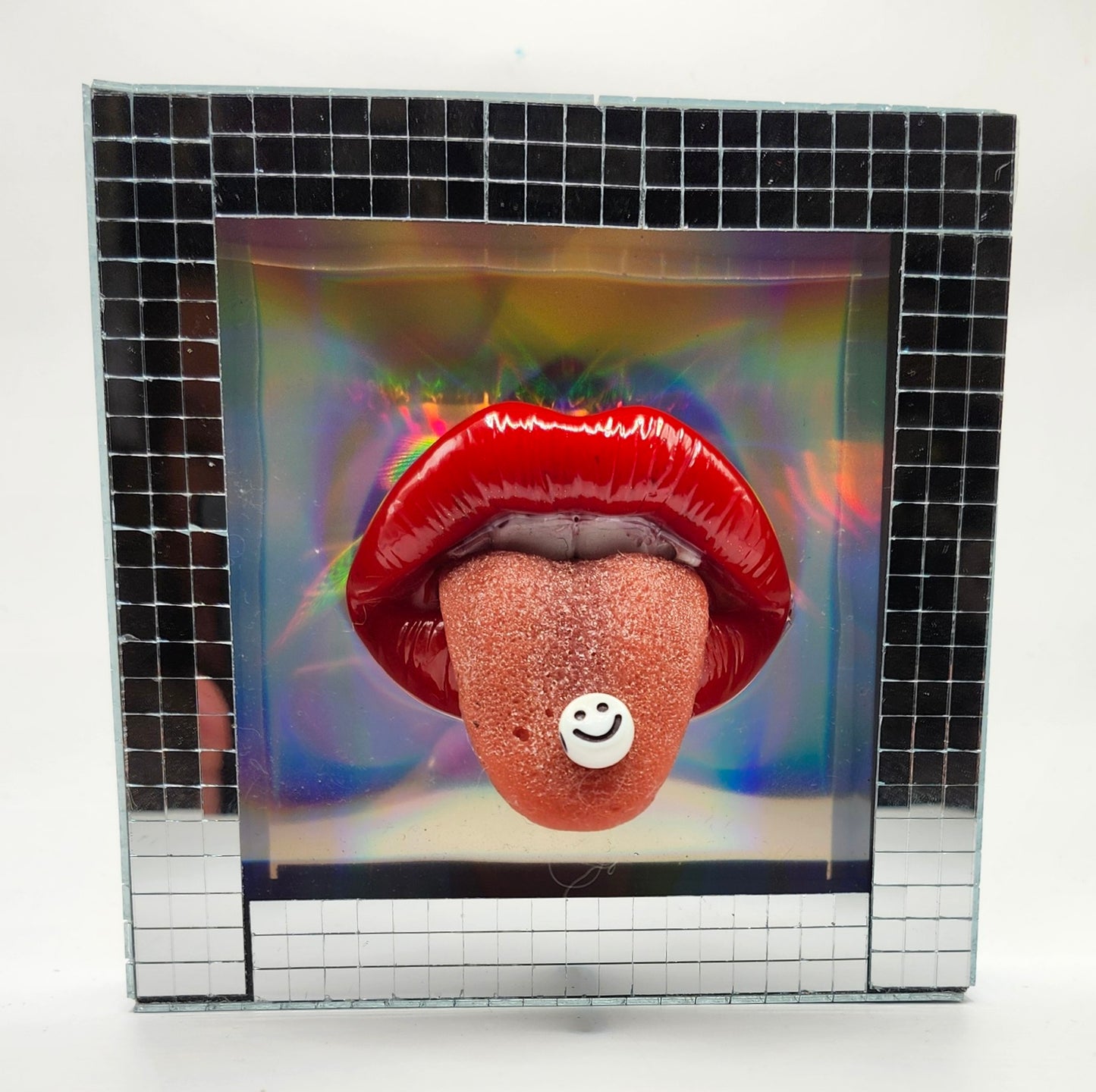 Realistic tongue lips 3D Party People wall art picture framed