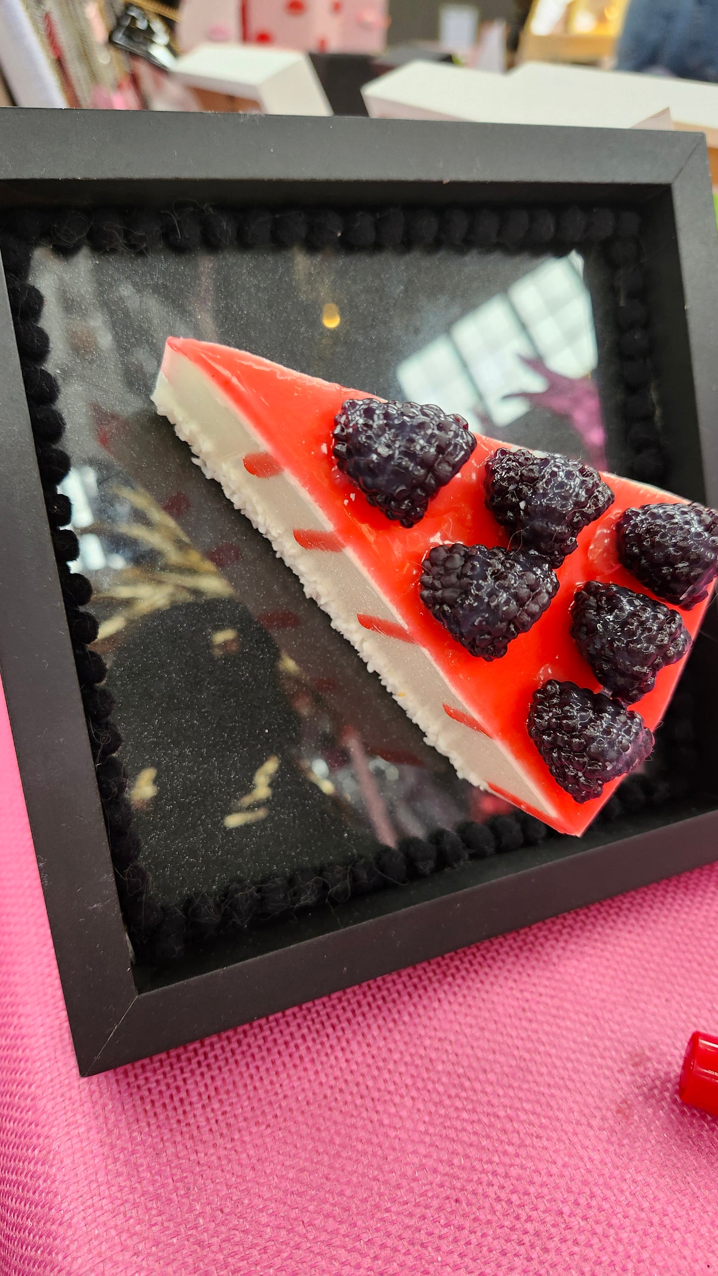 Framed Large 3D Realistic Slice of Blackberry Cake Gateau