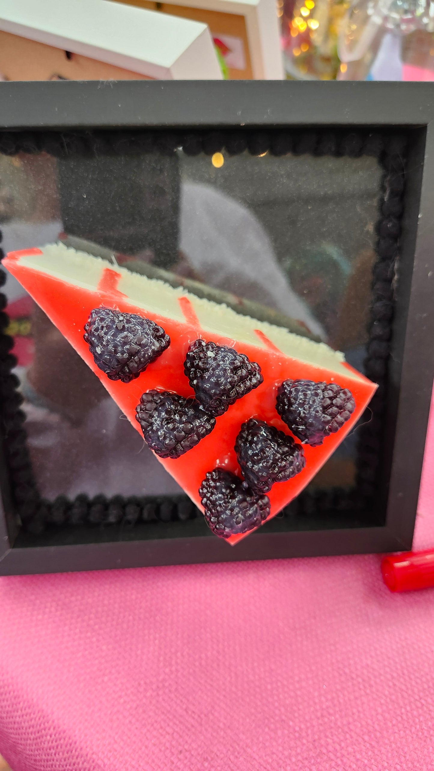 Framed Large 3D Realistic Slice of Blackberry Cake Gateau