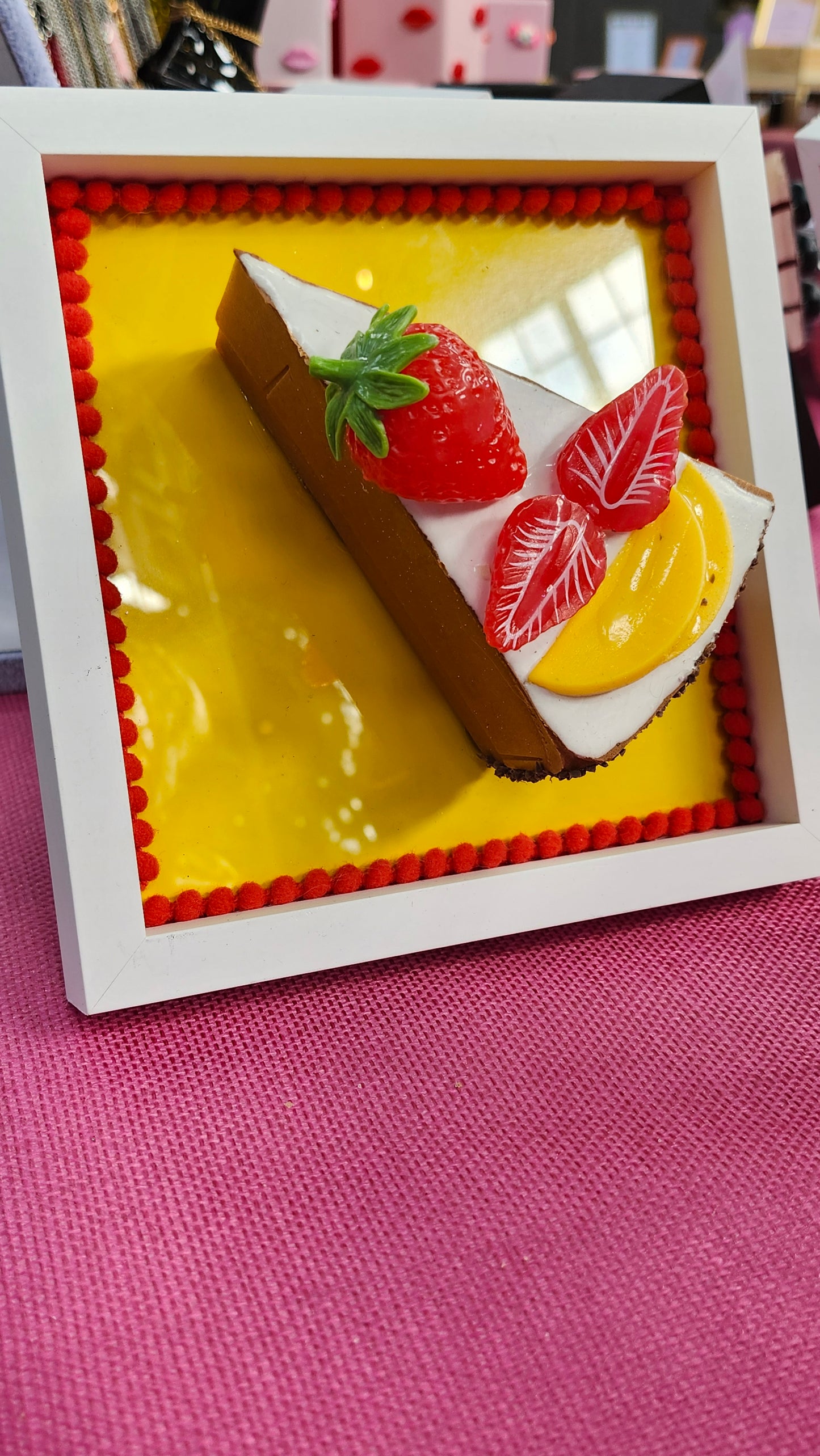 Framed Large 3D Gateau Realistic Slice Strawberry Fruit Cake