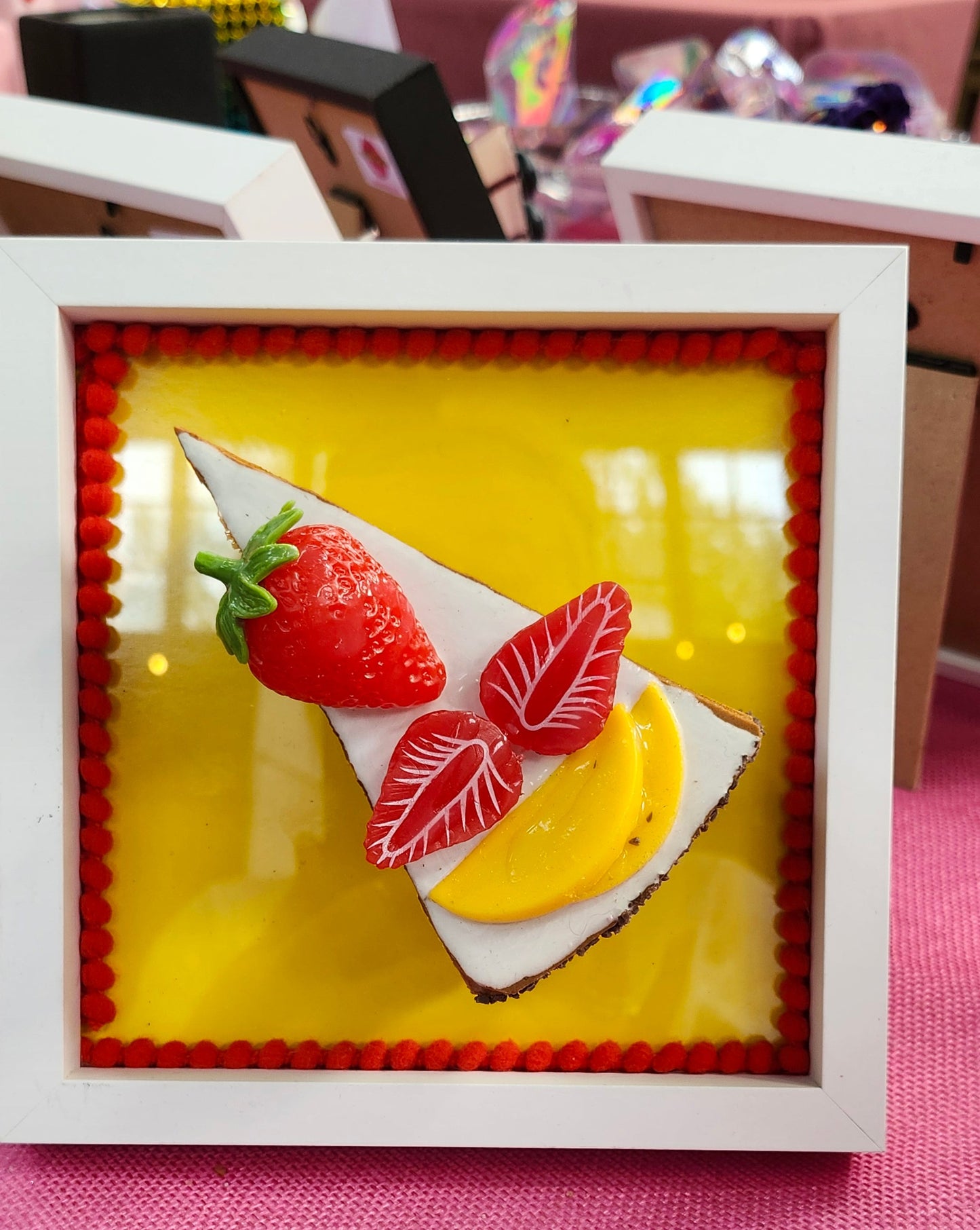 Framed Large 3D Gateau Realistic Slice Strawberry Fruit Cake