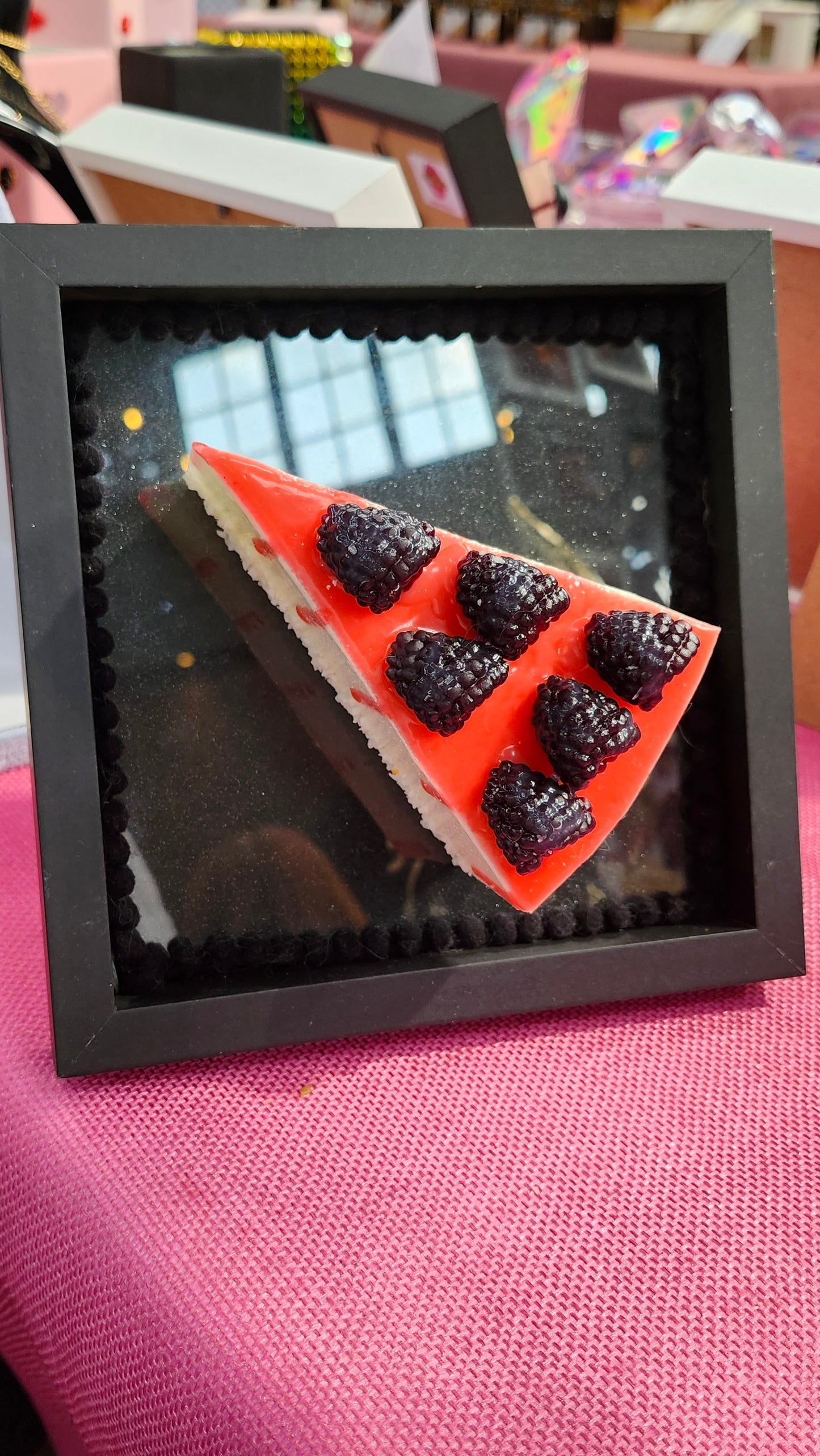 Framed Large 3D Realistic Slice of Blackberry Cake Gateau