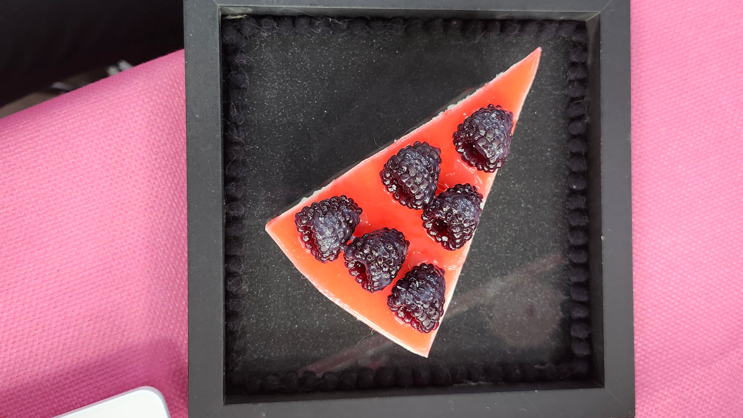 Framed Large 3D Realistic Slice of Blackberry Cake Gateau