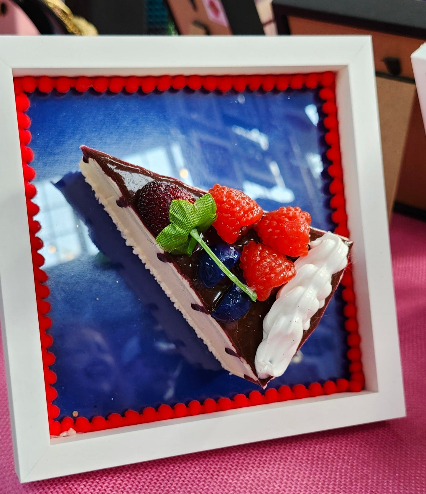 Framed Large 3D Gateau Realistic Slice of Berry Cake