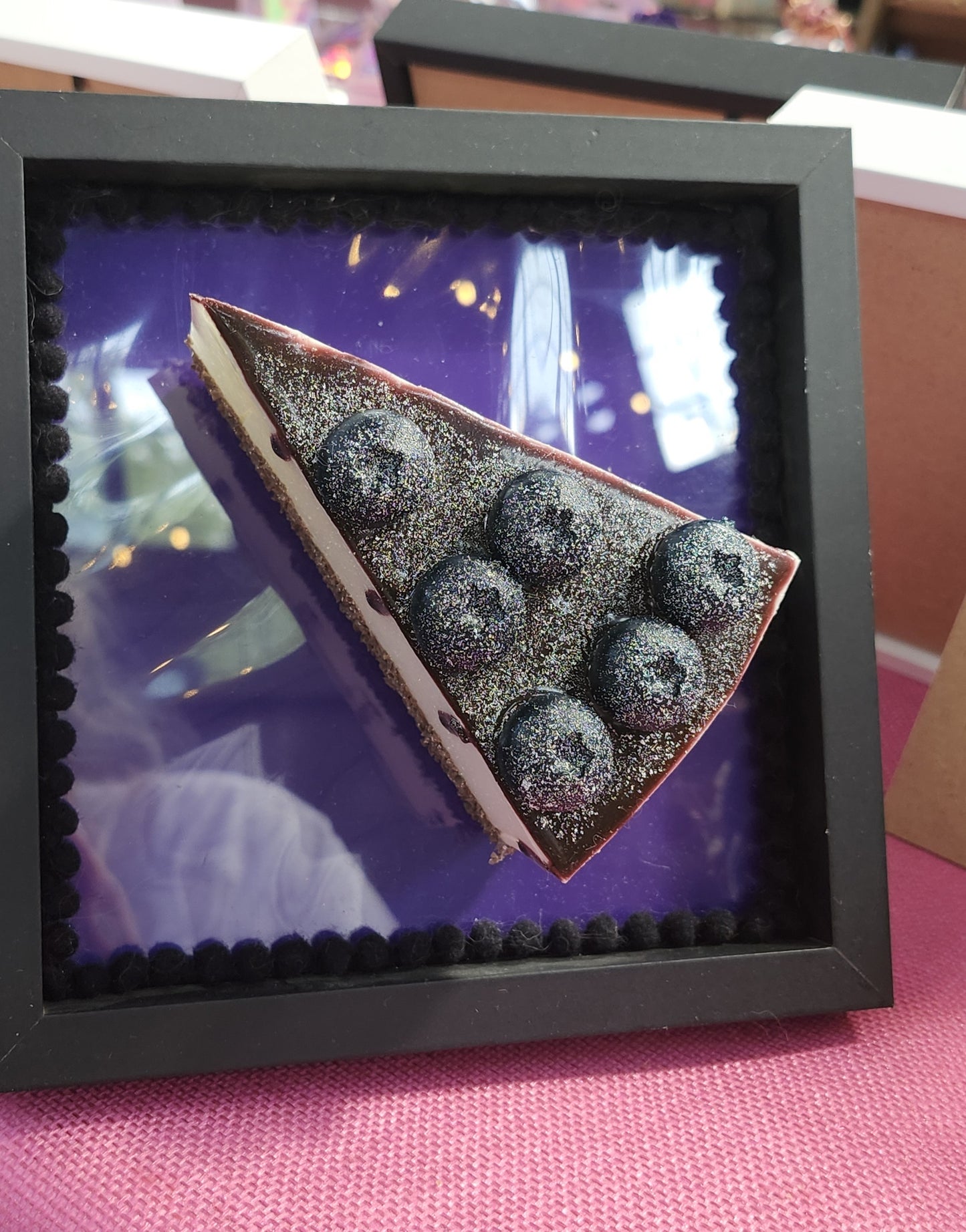 Framed Large 3D Realistic Slice of Blueberry Cake