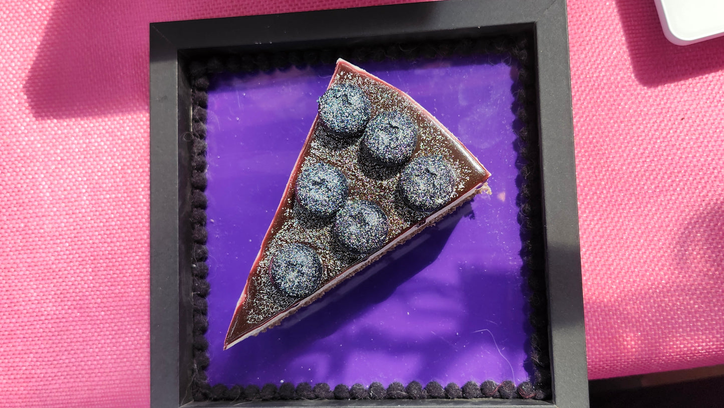 Framed Large 3D Realistic Slice of Blueberry Cake