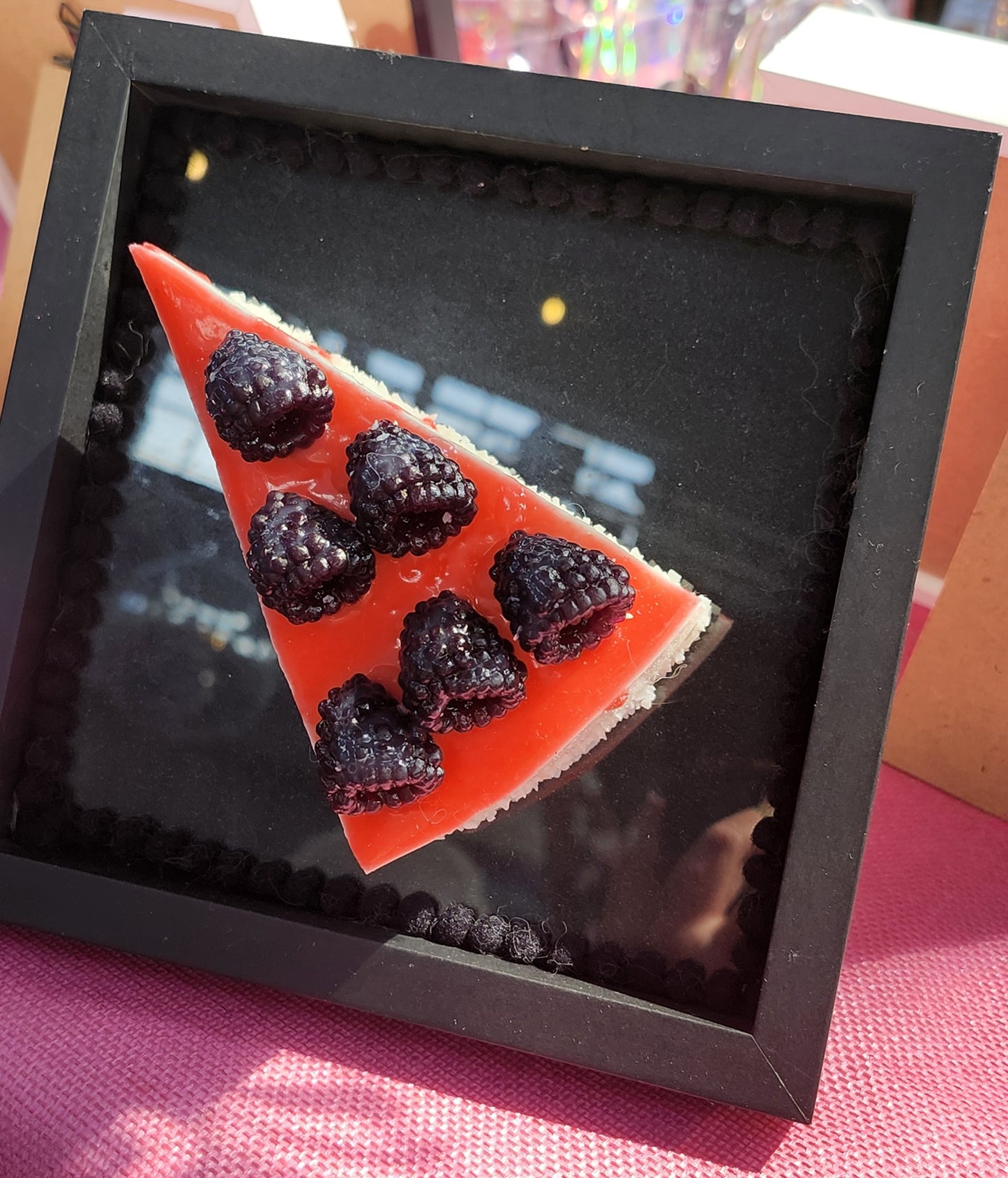 Framed Large 3D Realistic Slice of Blackberry Cake Gateau