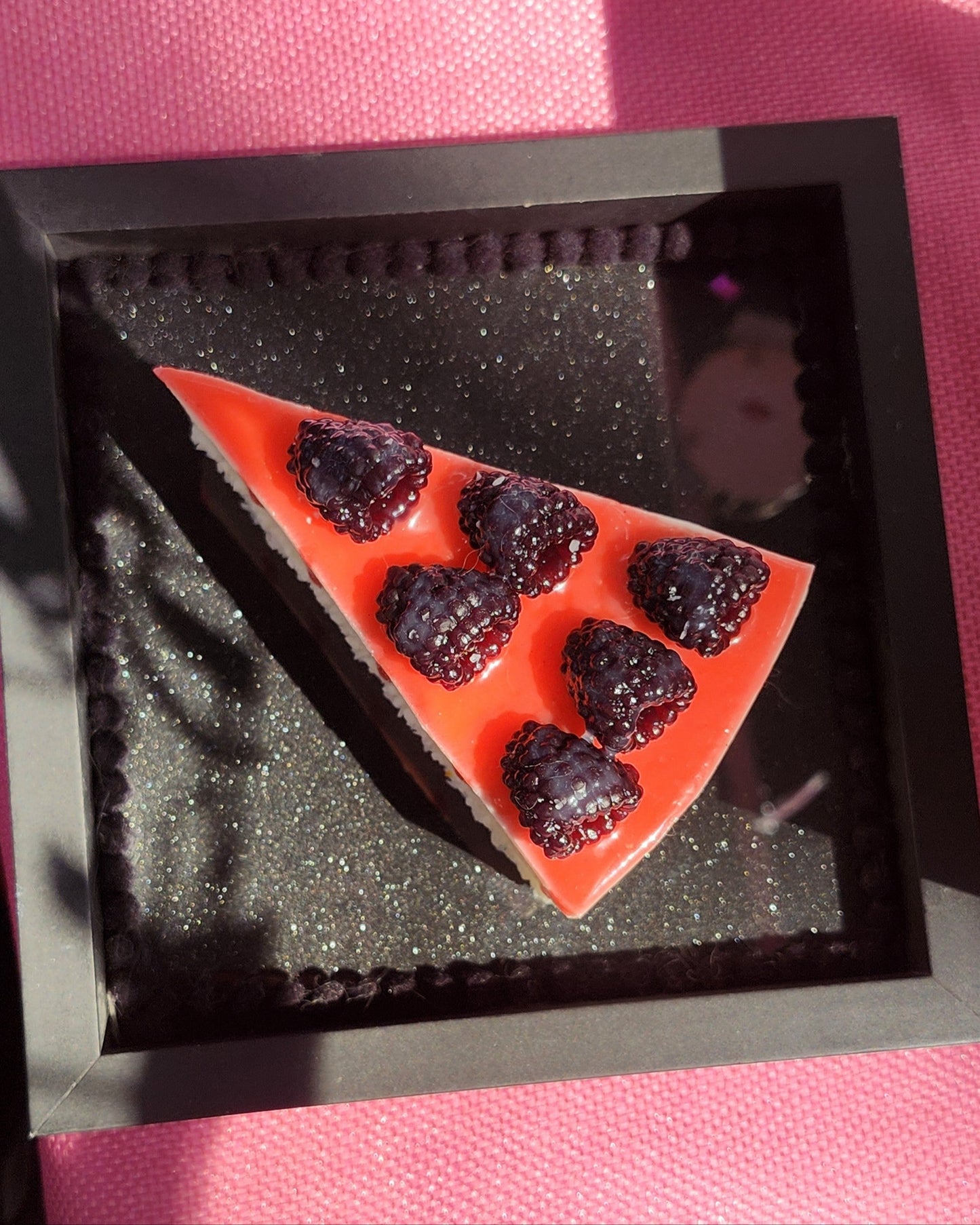 Framed Large 3D Realistic Slice of Blackberry Cake Gateau