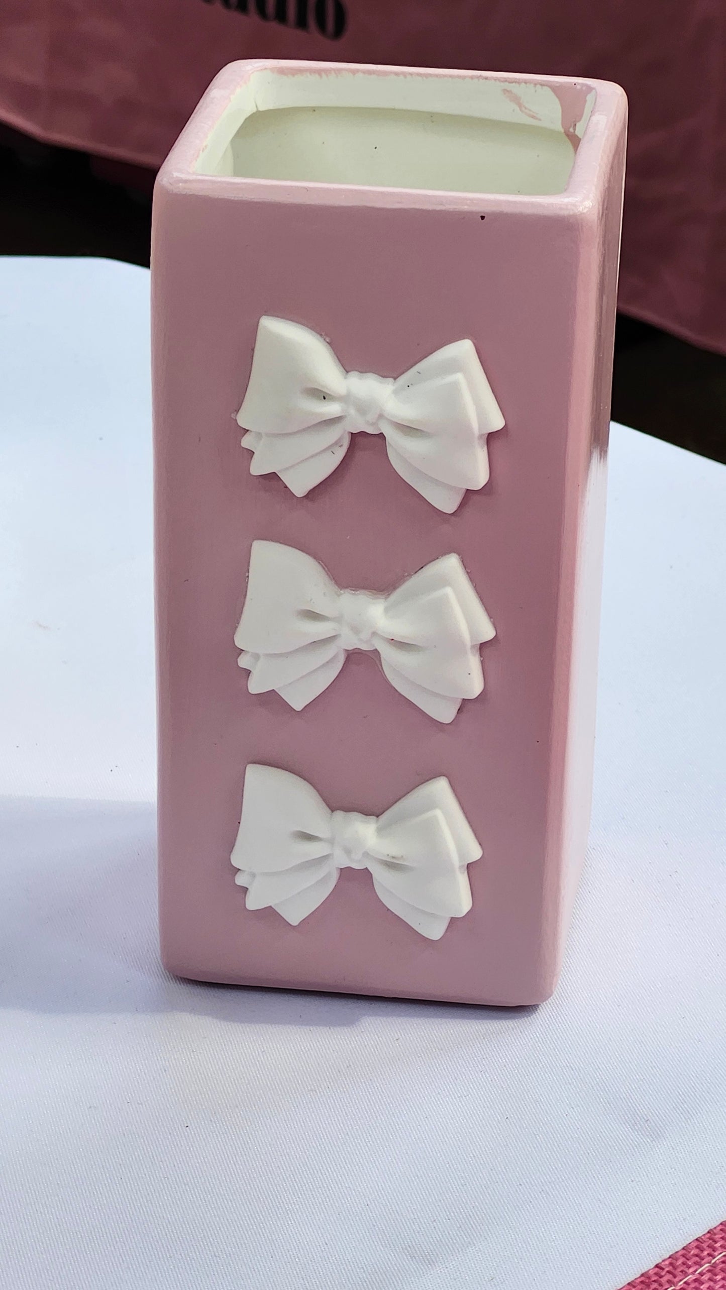 Pink & White Bows Vase