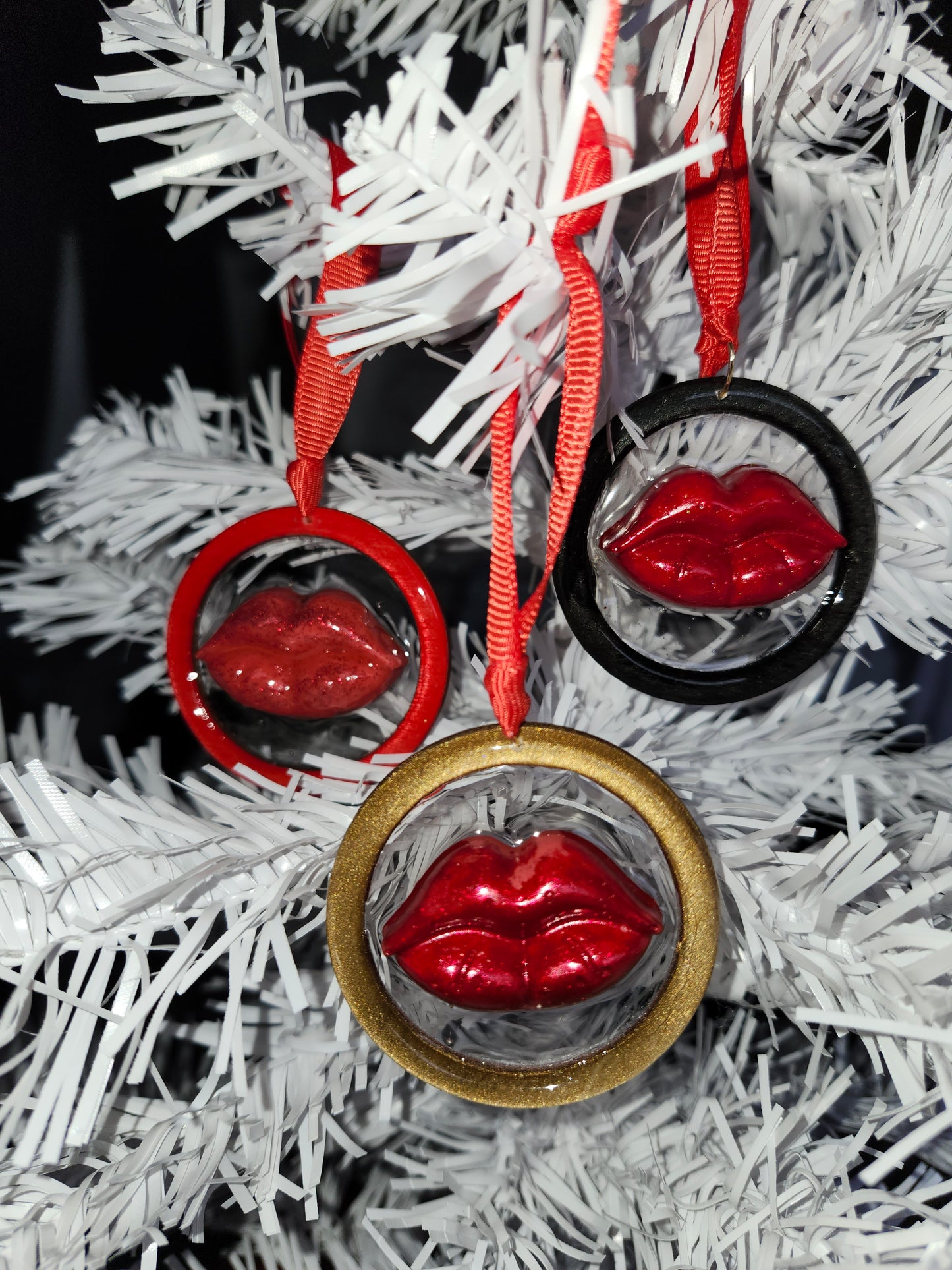 Set of 3 Hanging Lips Christmas Tree Ornaments