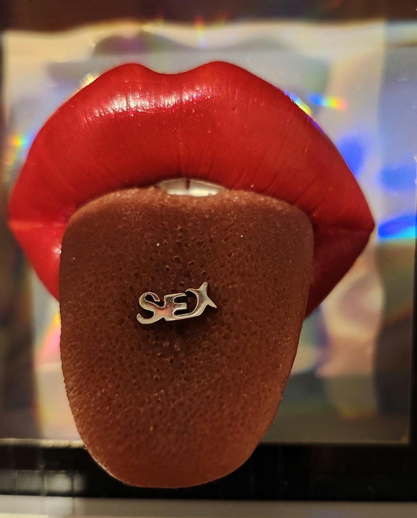 Realistic pierced tongue / lips 3D wall art picture framed