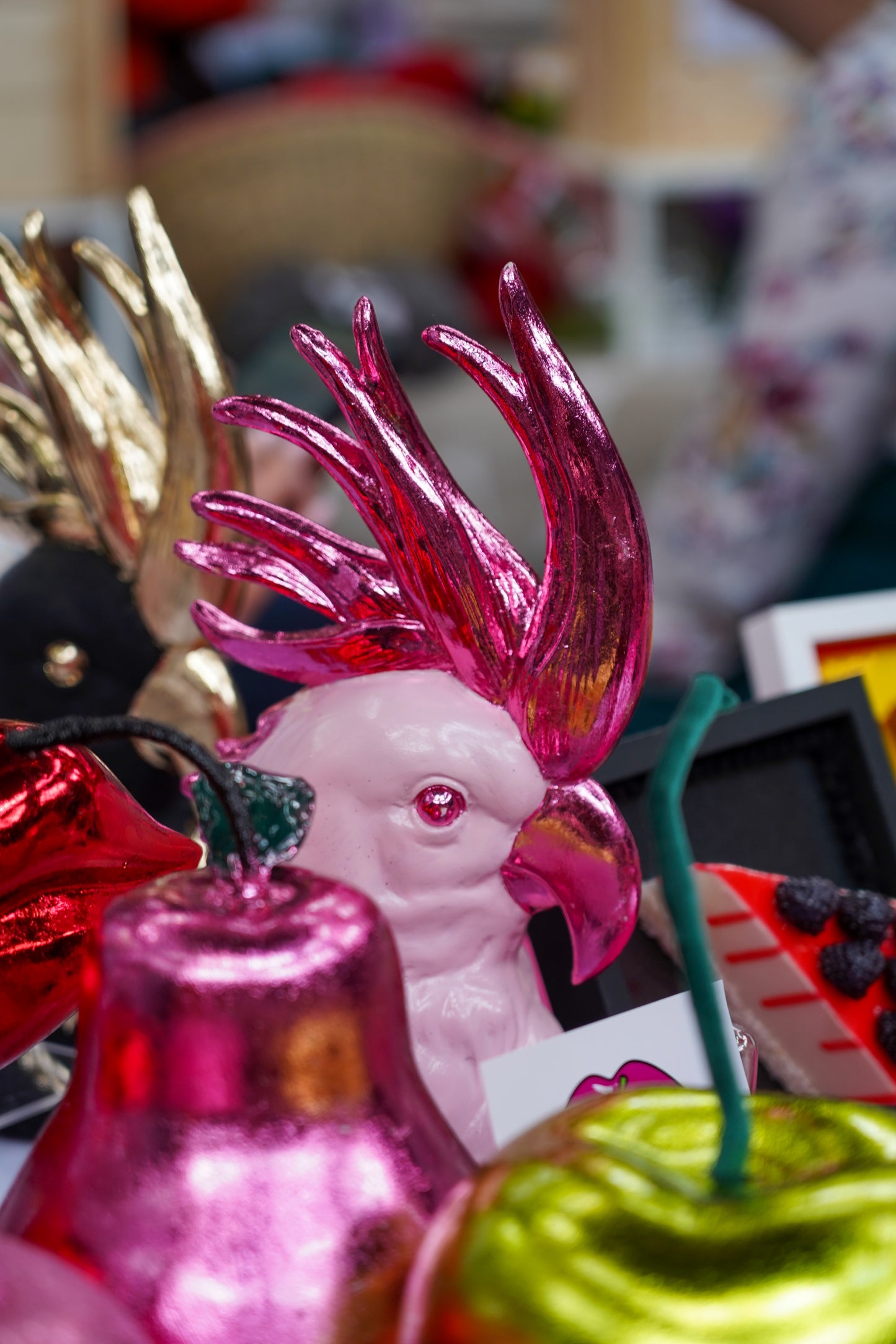 Pink & Metal Foil Leaf Large Parrot Ornament