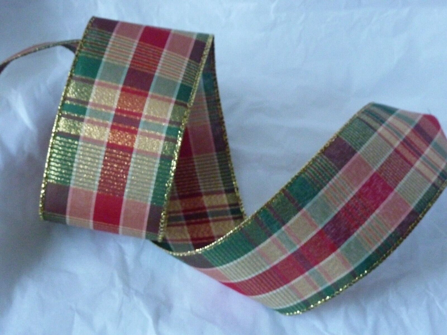 Wire Edged Festive Red multi Tartan Wire Edged Ribbon 63mm Wide x 1 Metre