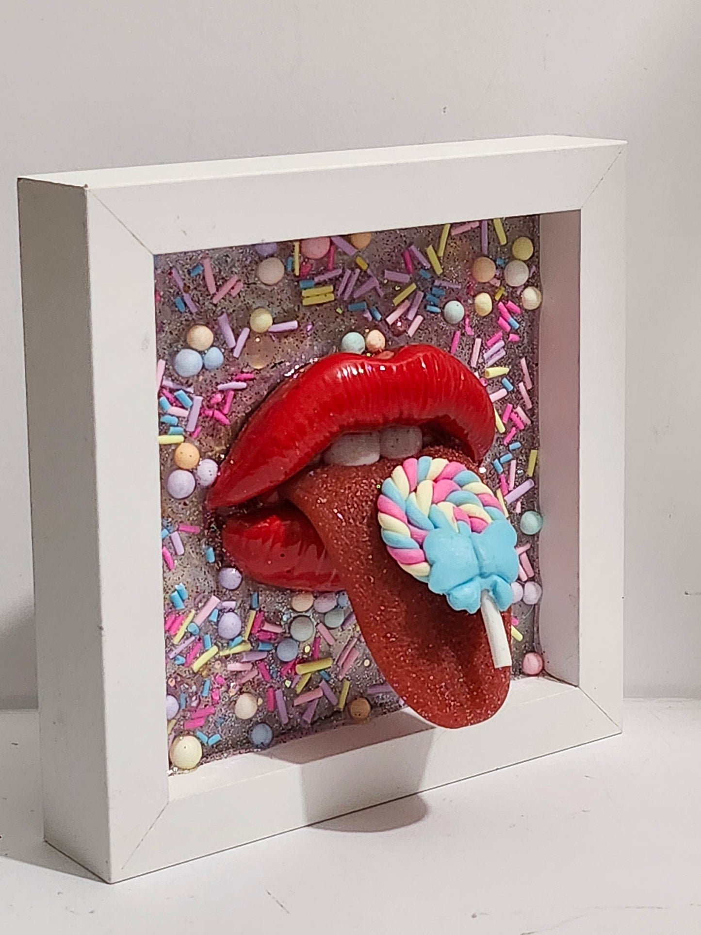 3D Tongue & Lips Lolly Lips wall art picture framed