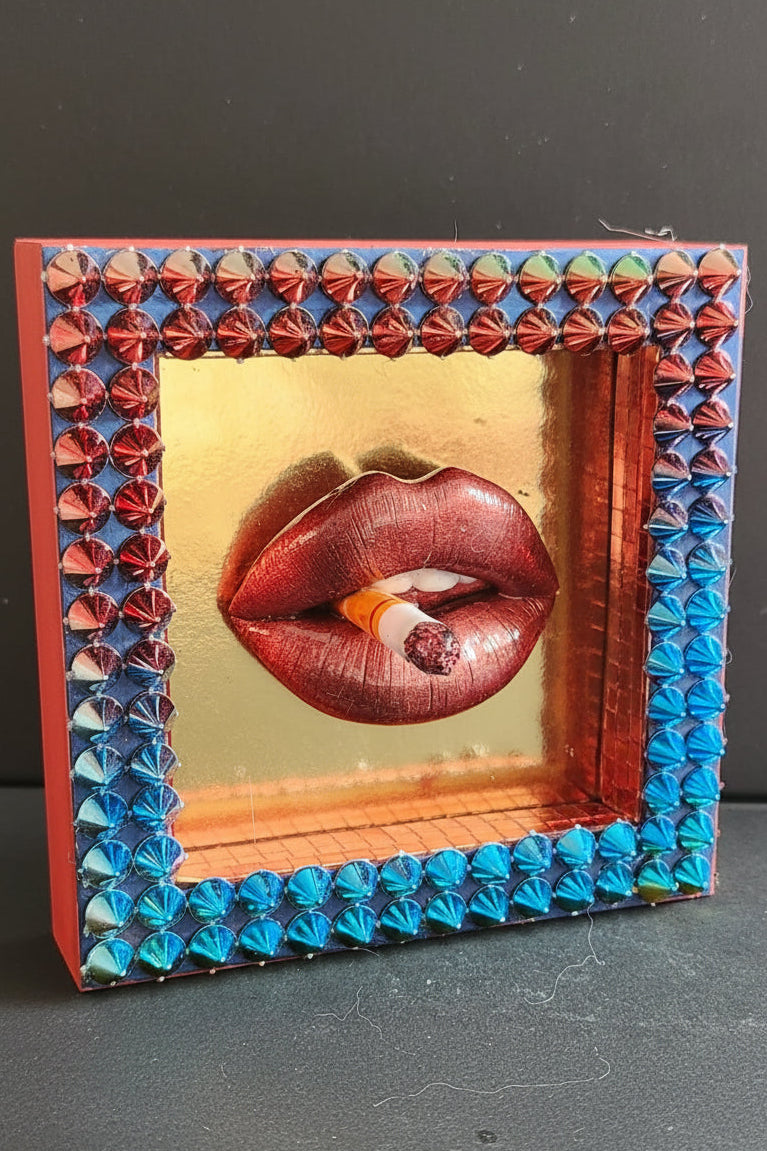 3D Smoking Lips Rainbow Stud Frame wall art picture framed