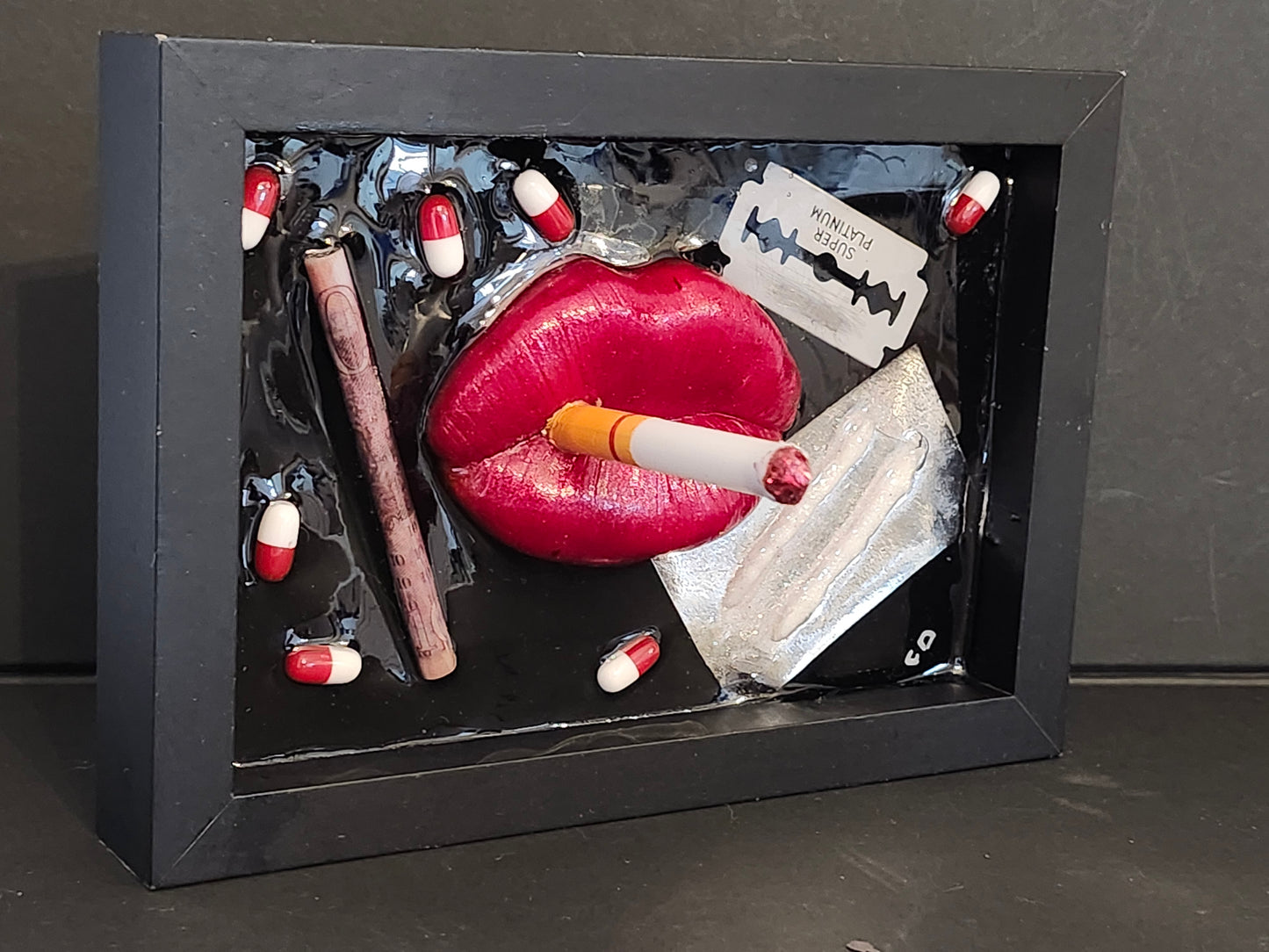 3D Lips Smoking Debauchery Lips & Tongue wall art picture framed