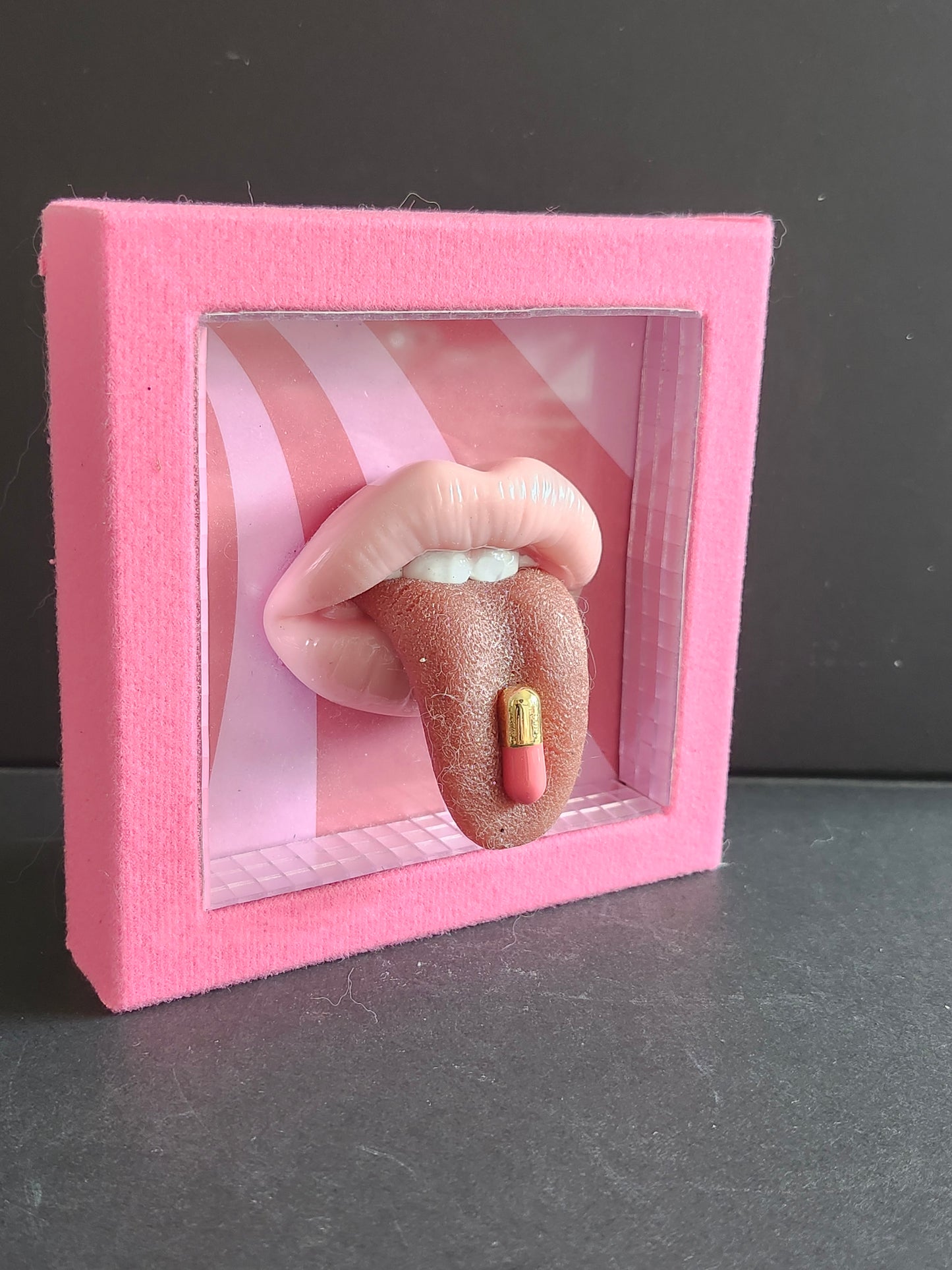 3D Realistic tongue lips pill wall art picture framed