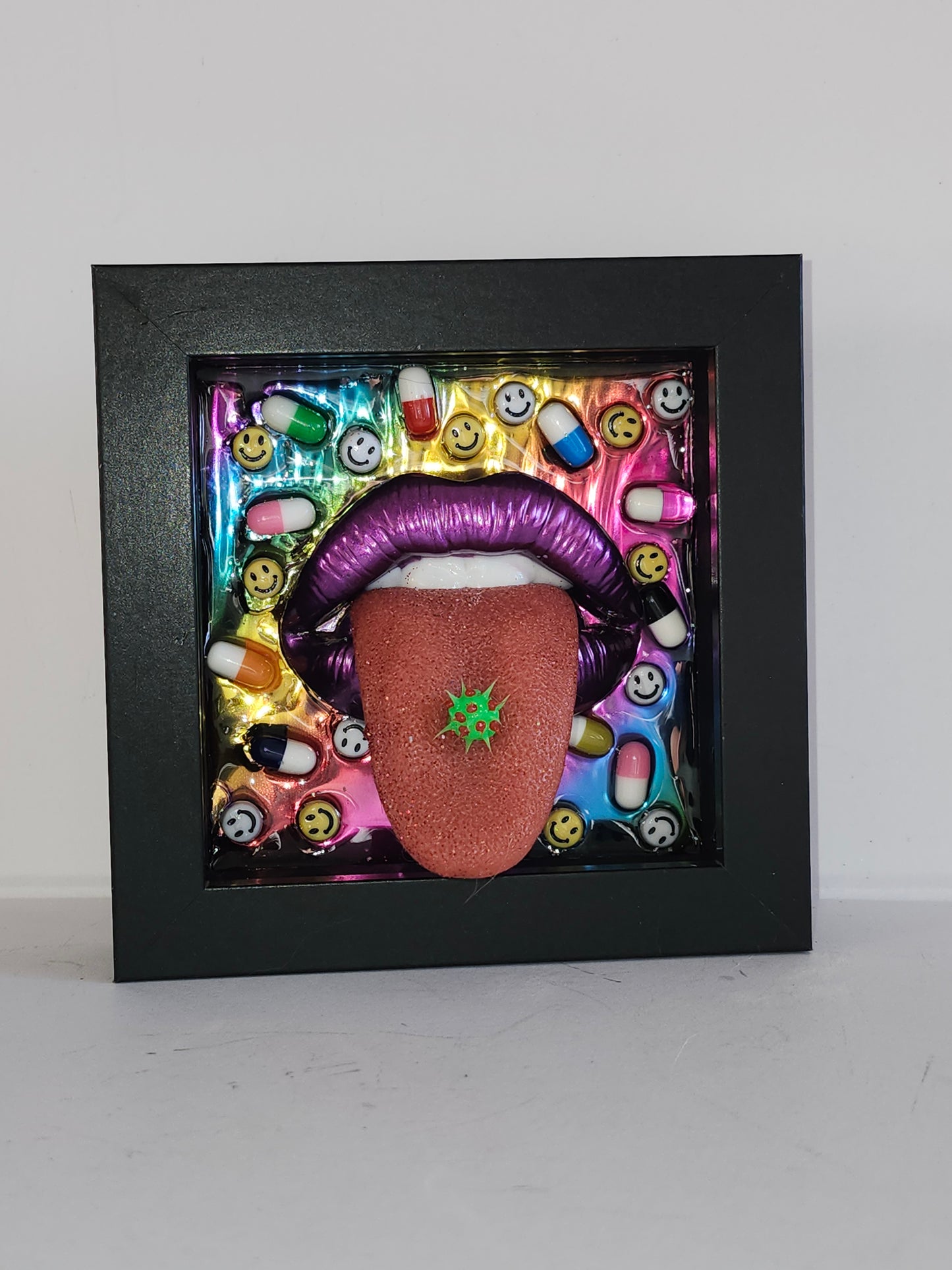 90s Raver 3D Lips wall art picture framed