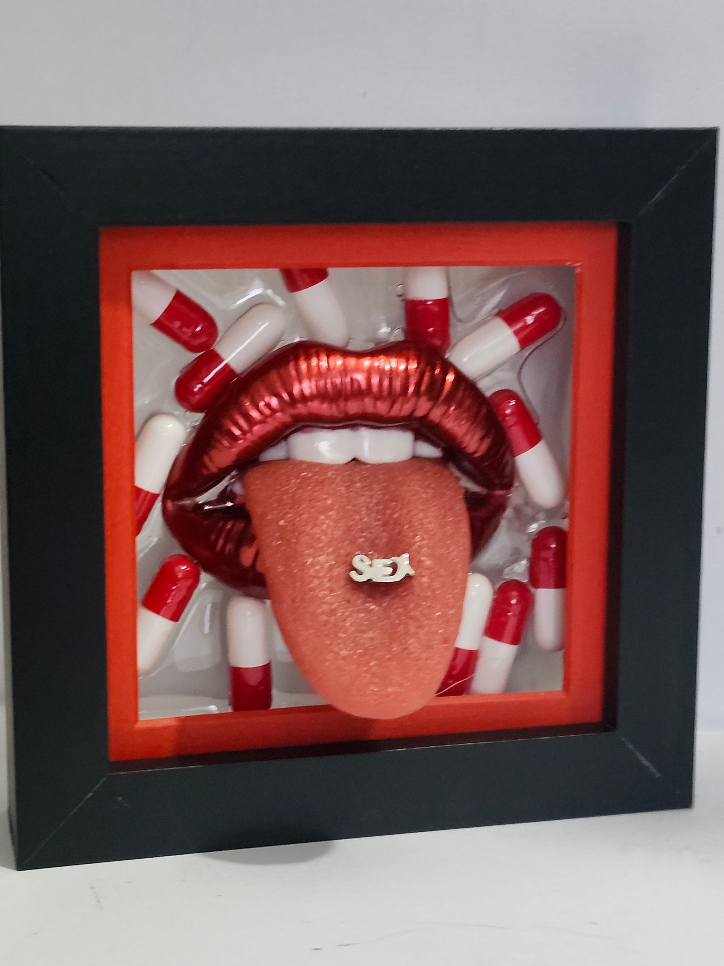 3D Lips HACIENDA 2 Realistic tongue wall art picture framed