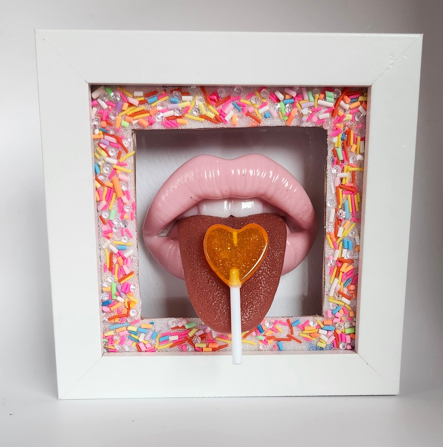Realistic tongue lips 3D lolly wall art picture framed