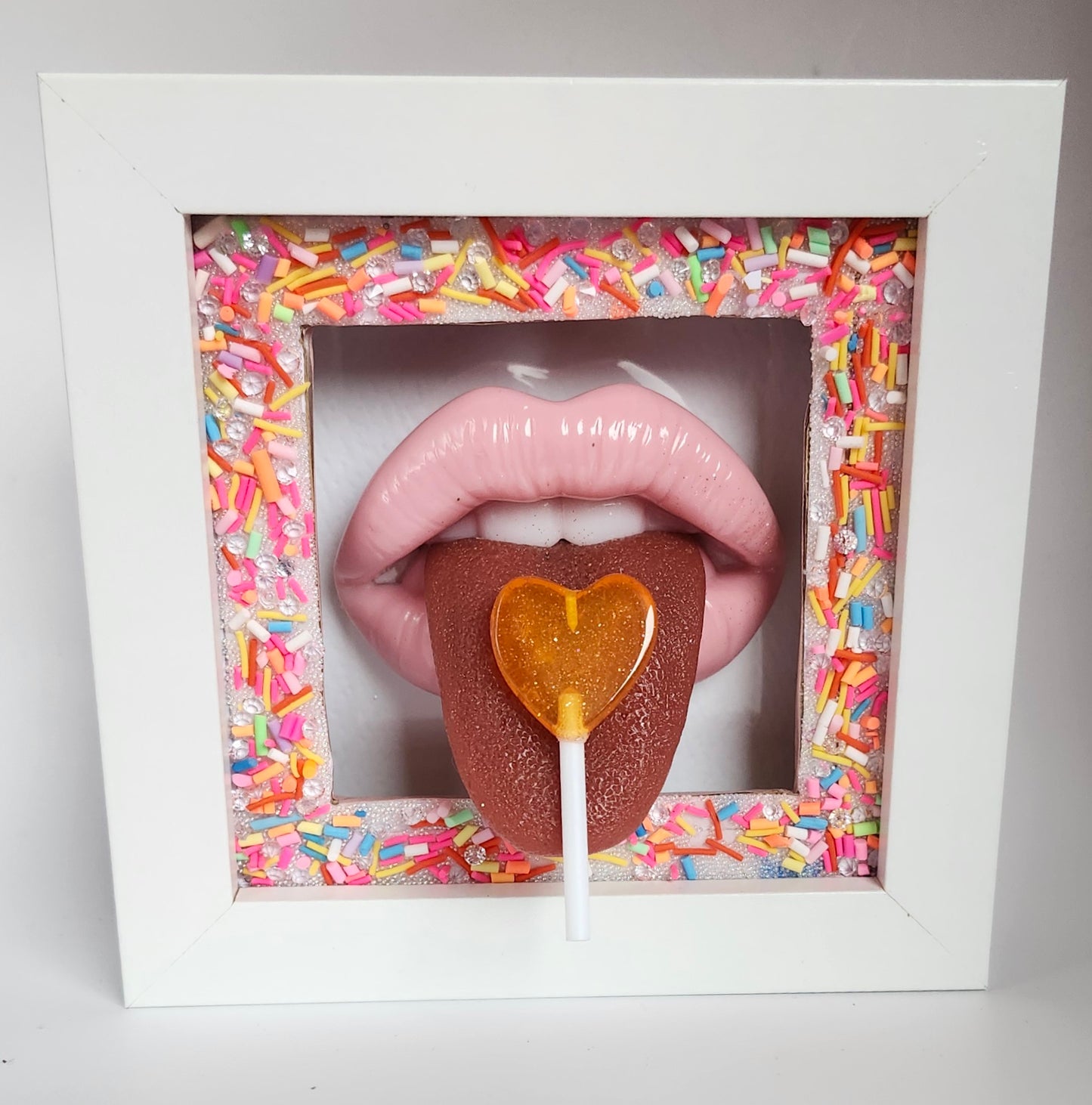 Realistic tongue lips 3D lolly wall art picture framed