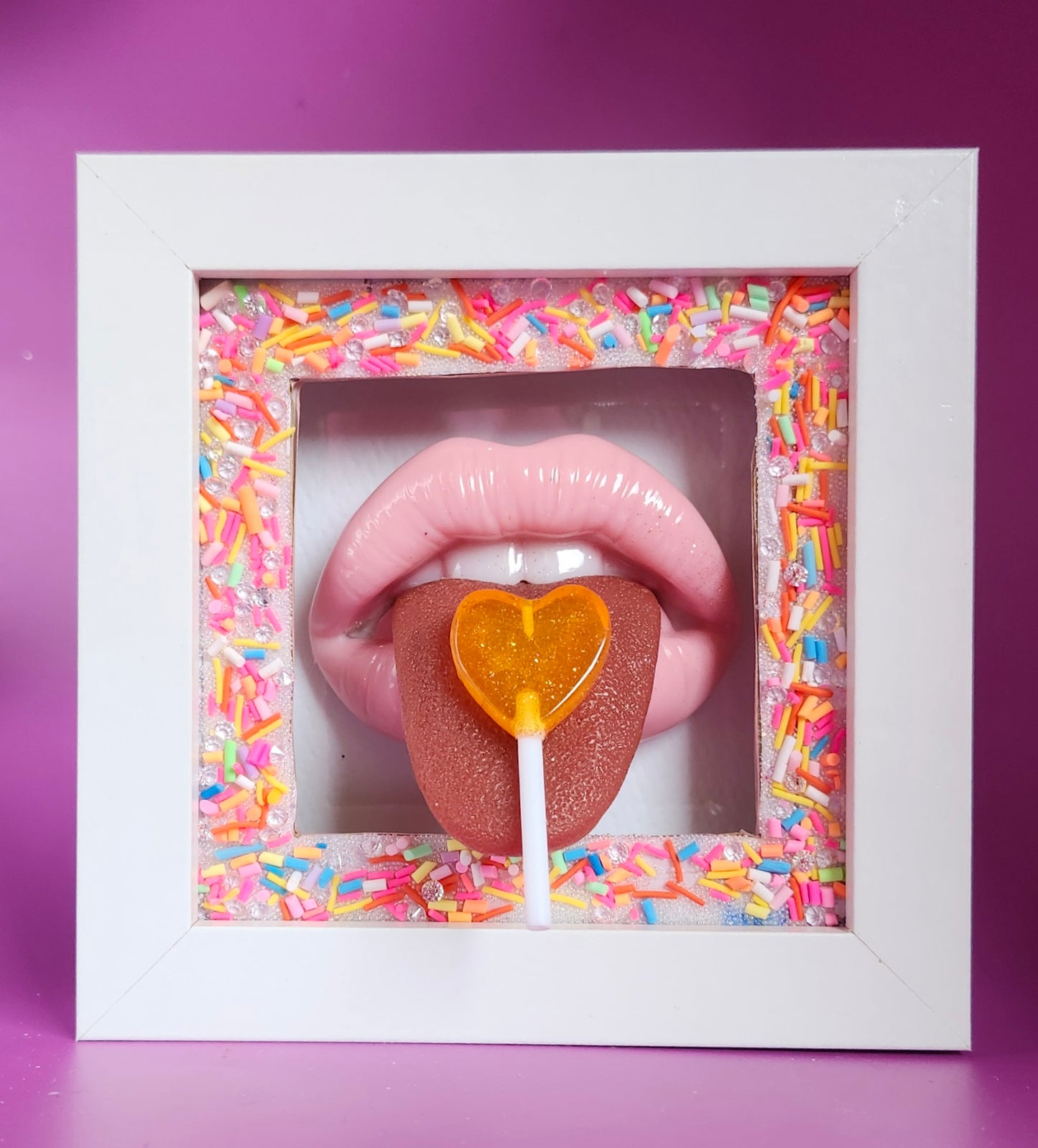 Realistic tongue lips 3D lolly wall art picture framed