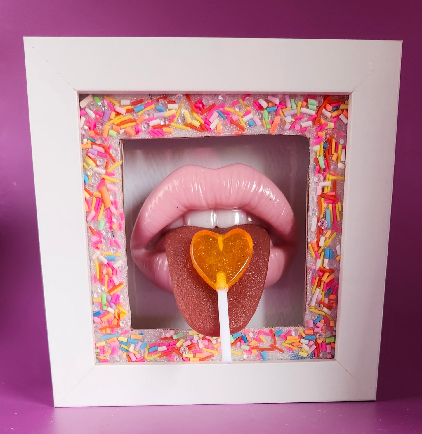 Realistic tongue lips 3D lolly wall art picture framed