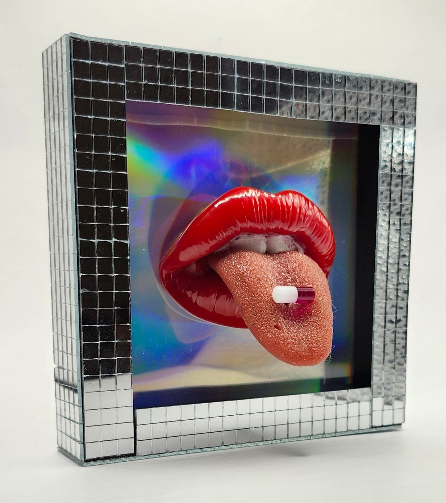 Realistic tongue lips 3D Party People wall art picture framed