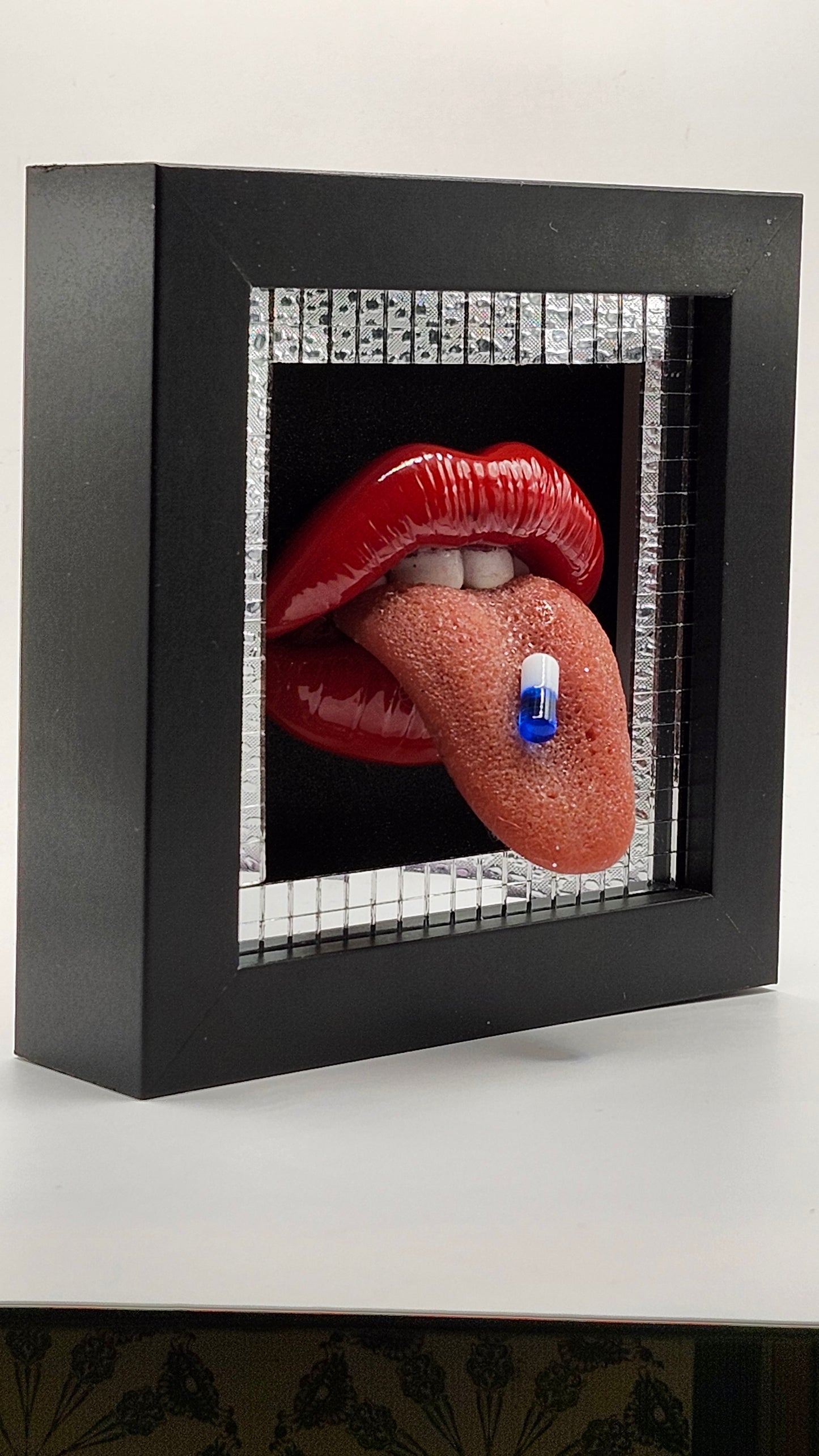 Realistic tongue lips 3D Party People wall art picture framed
