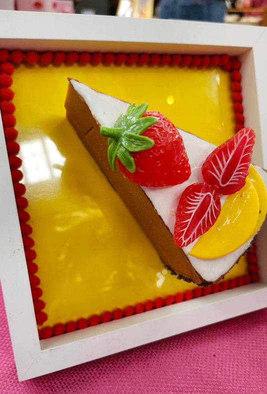 Framed Large 3D Gateau Realistic Slice Strawberry Fruit Cake
