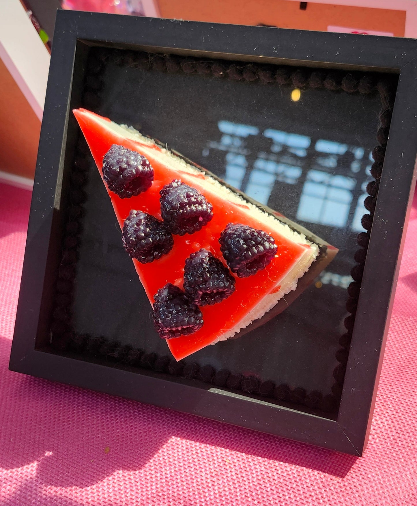 Framed Large 3D Realistic Slice of Blackberry Cake Gateau