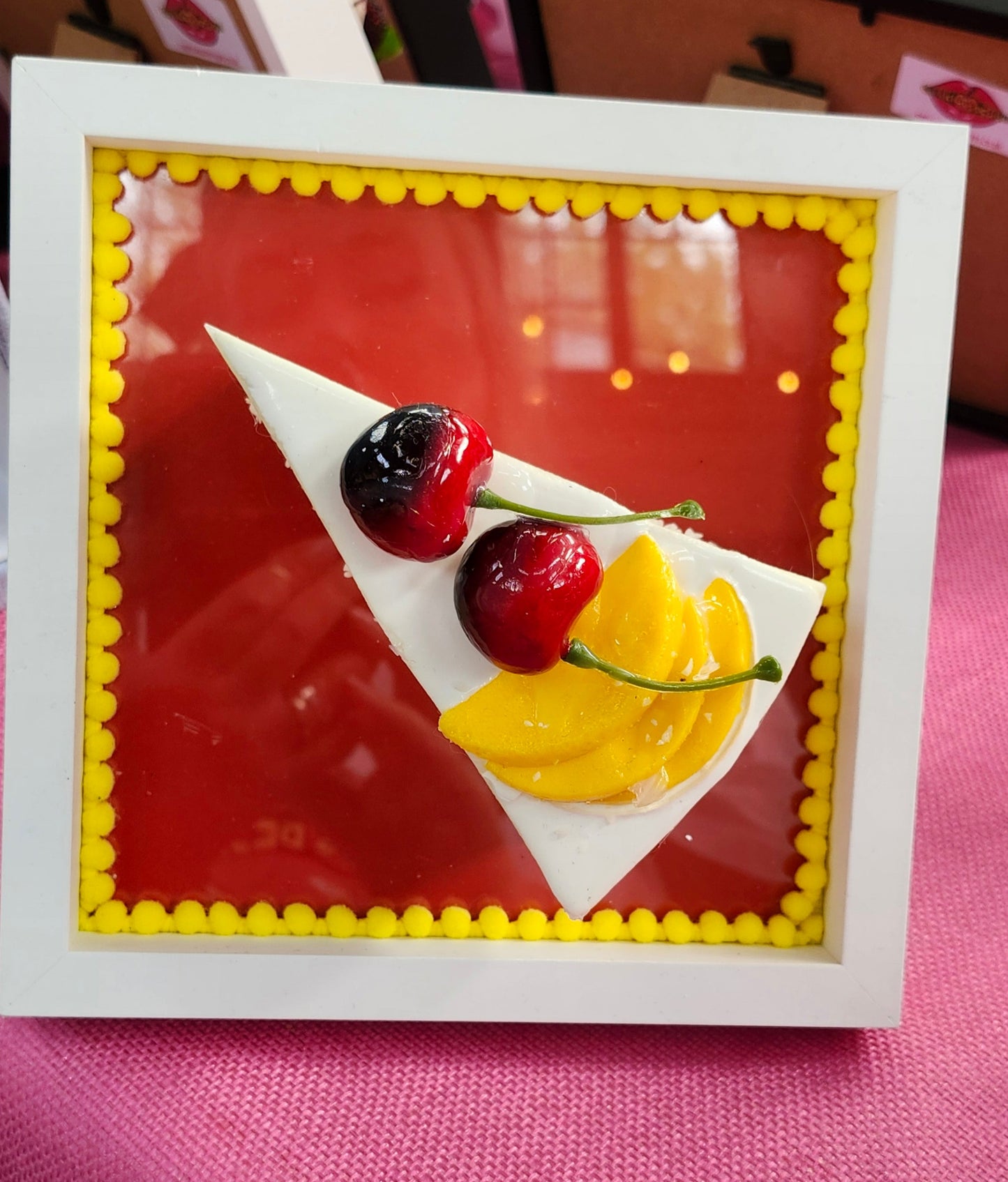 Framed Large 3D Gateau Realistic Slice Cherry Cake