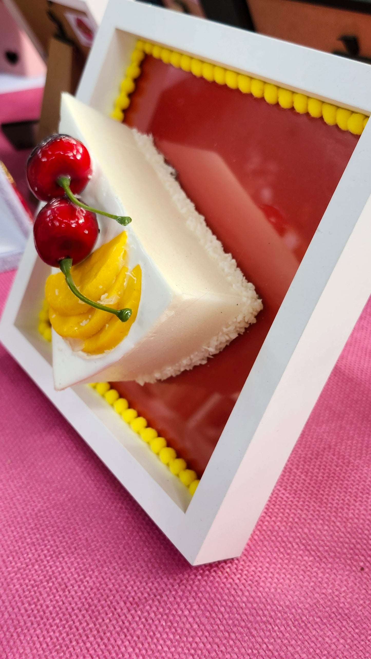 Framed Large 3D Gateau Realistic Slice Cherry Cake
