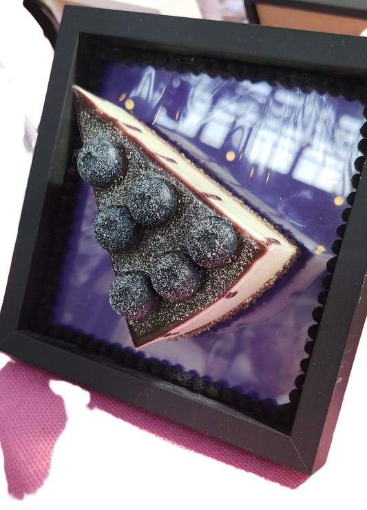 Framed Large 3D Realistic Slice of Blueberry Cake