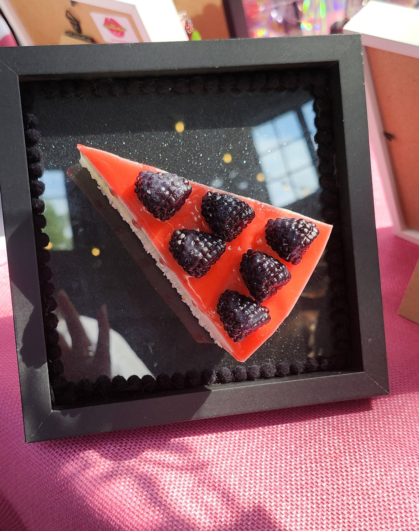 Framed Large 3D Realistic Slice of Blackberry Cake Gateau
