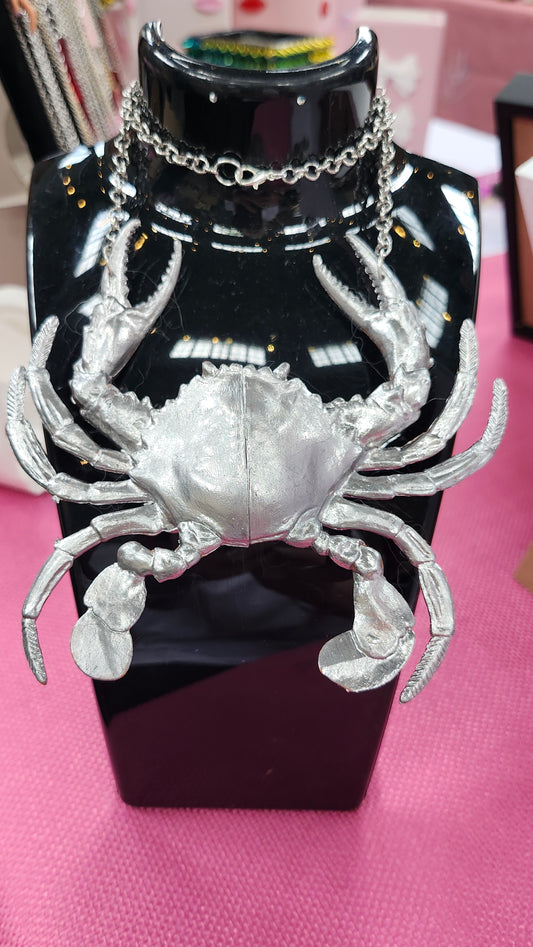 Large Silver Coloured Crab statement necklace