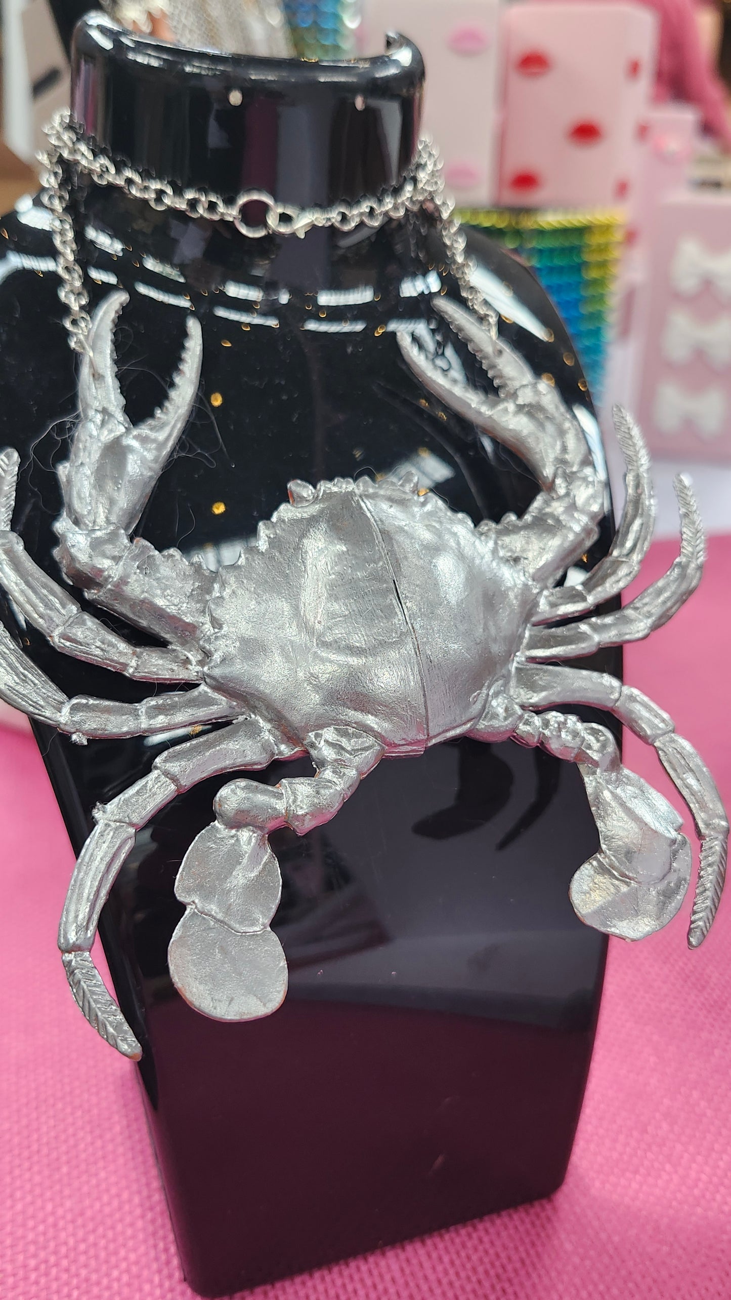 Large Silver Coloured Crab statement necklace