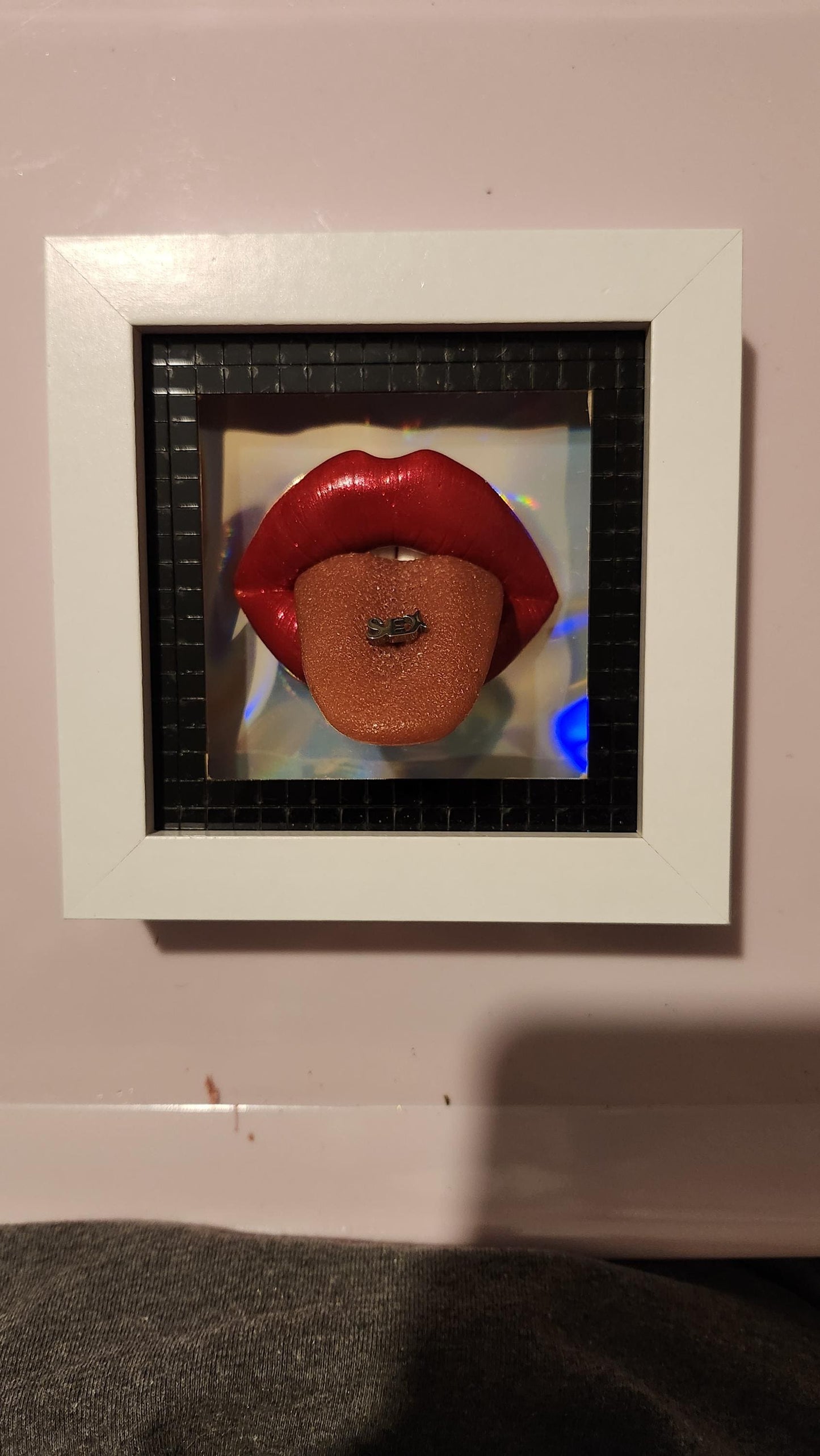 Realistic pierced tongue / lips 3D wall art picture framed