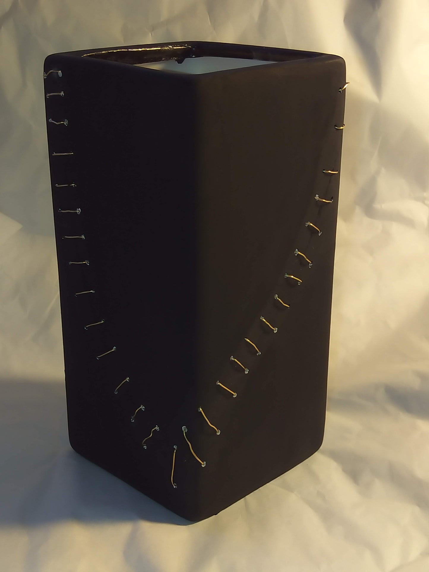 Beautifully Broken. Matte Black Wire Stitched Vase