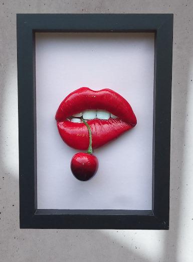 3D Box Framed Pop Art Cherry Lips Picture Customisable