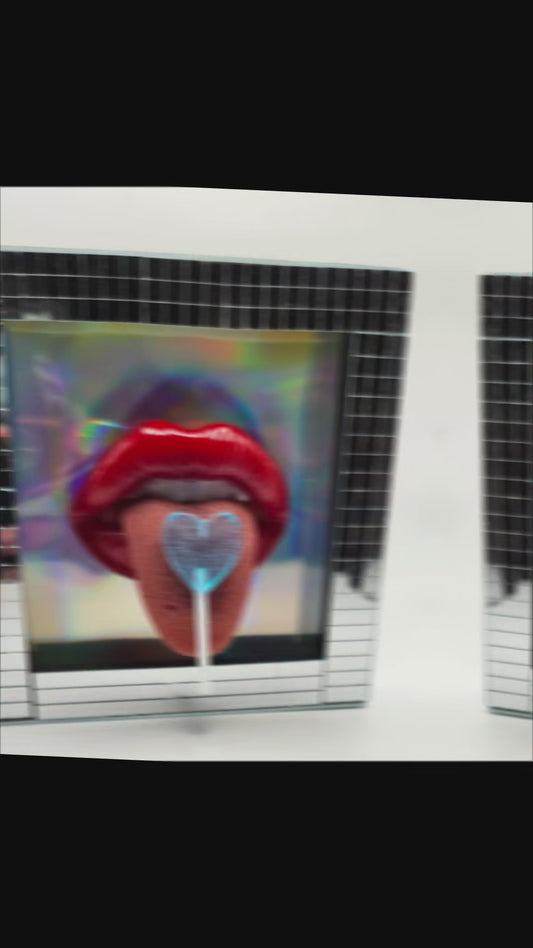 Realistic tongue lips 3D Party People wall art picture framed