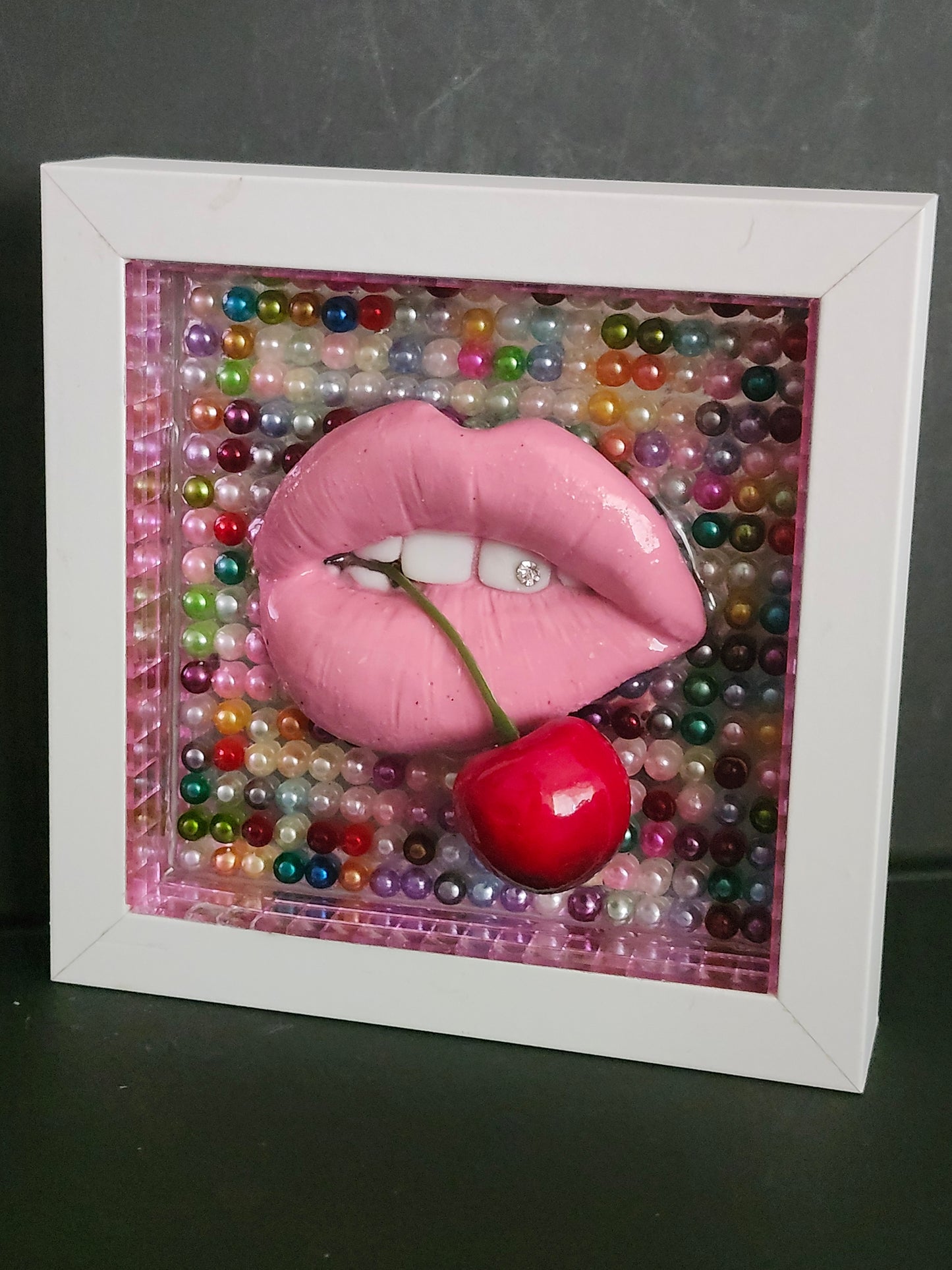 3D Super glossy pink lips & red cherry multi colour background