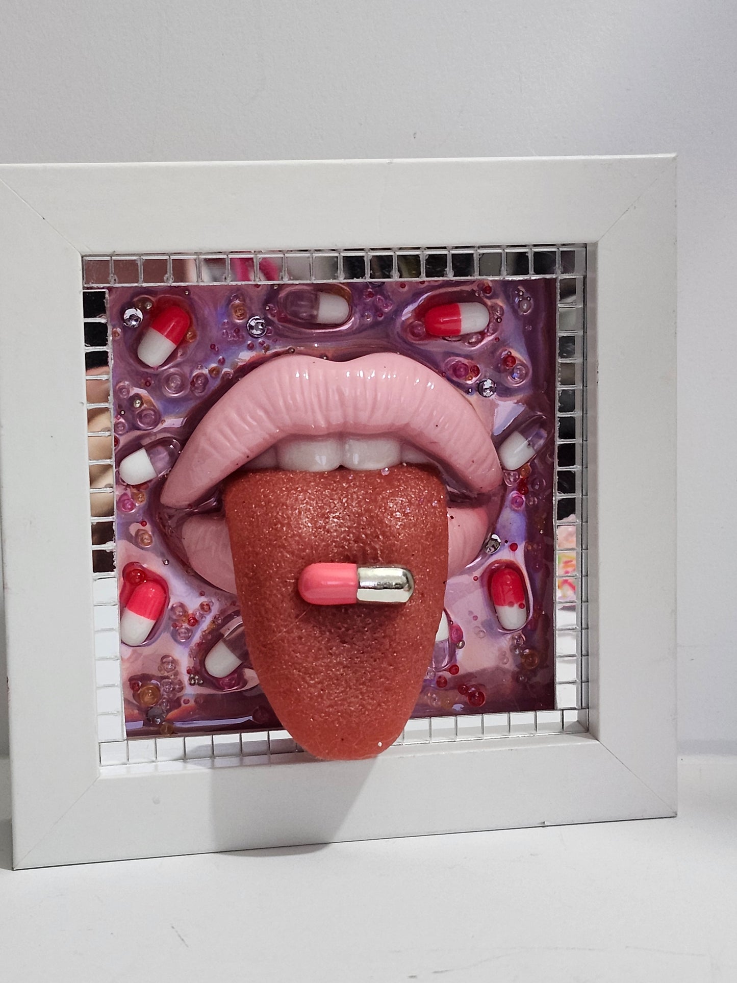3D Realistic Tongue & Lips Pink Party Realistic  wall art picture framed