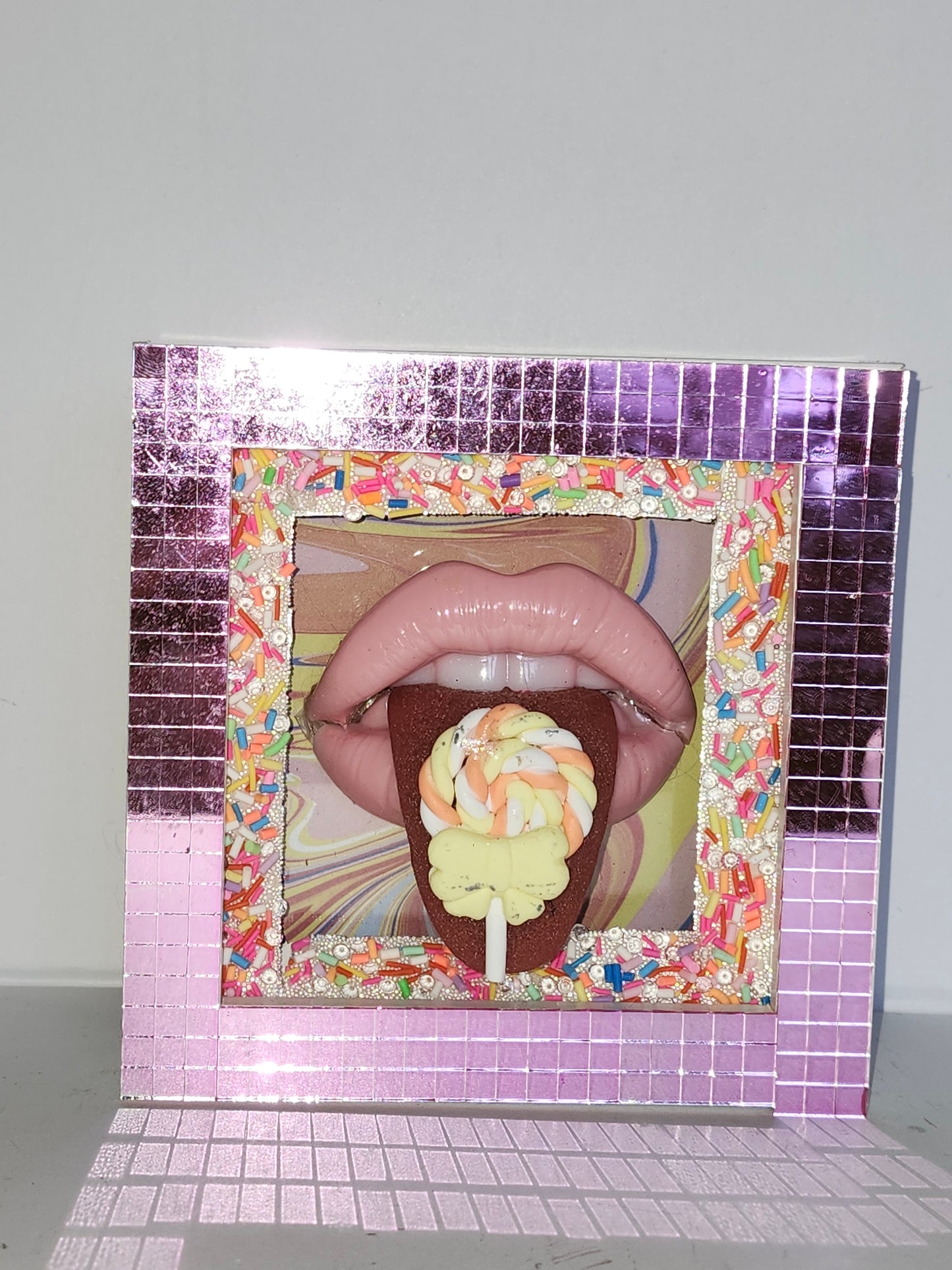 LollyPop Realistic tongue lips 3D  wall art picture framed
