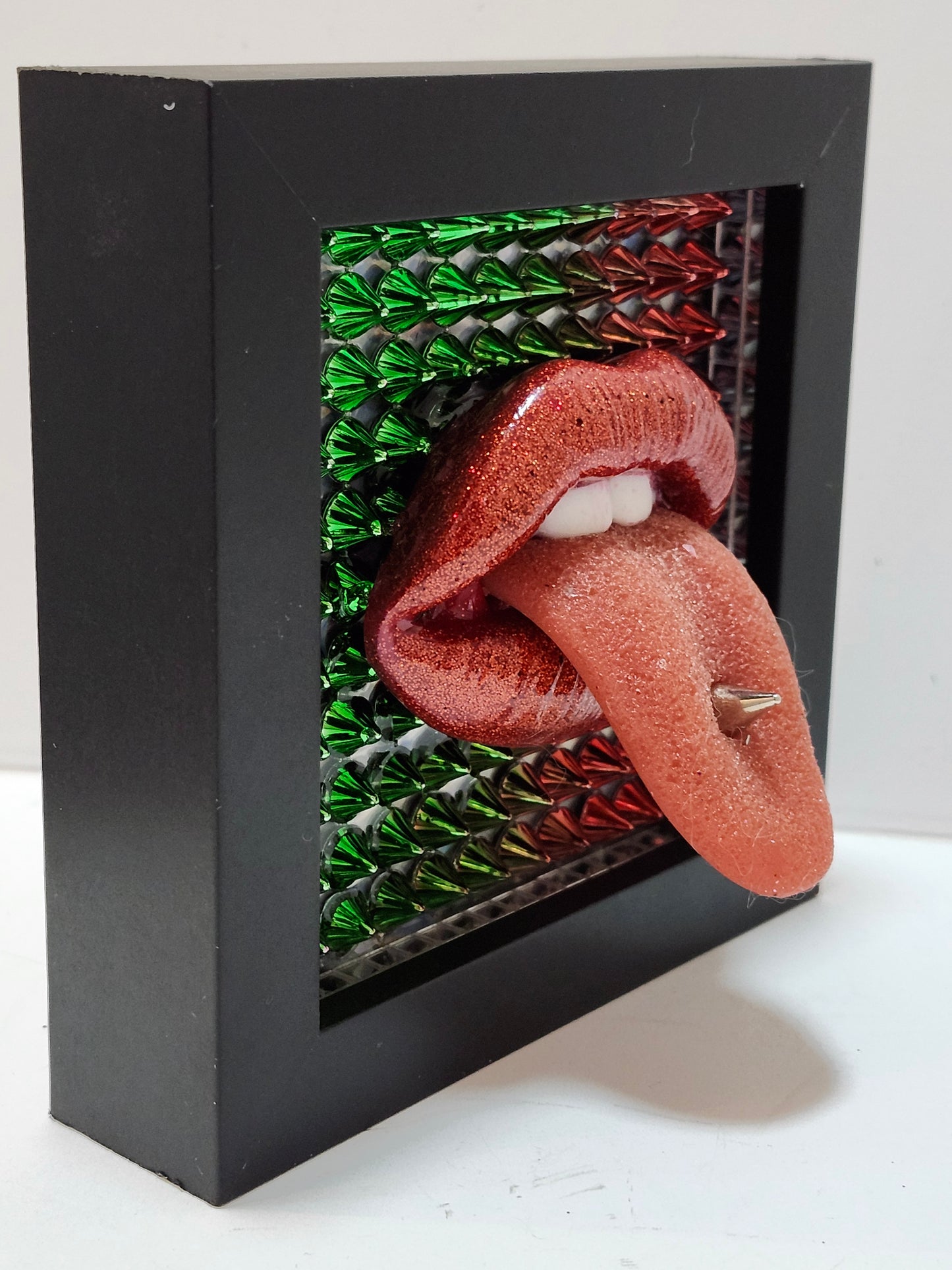 3D Lips & Tongue RAINBOW STUDS  wall art picture framed