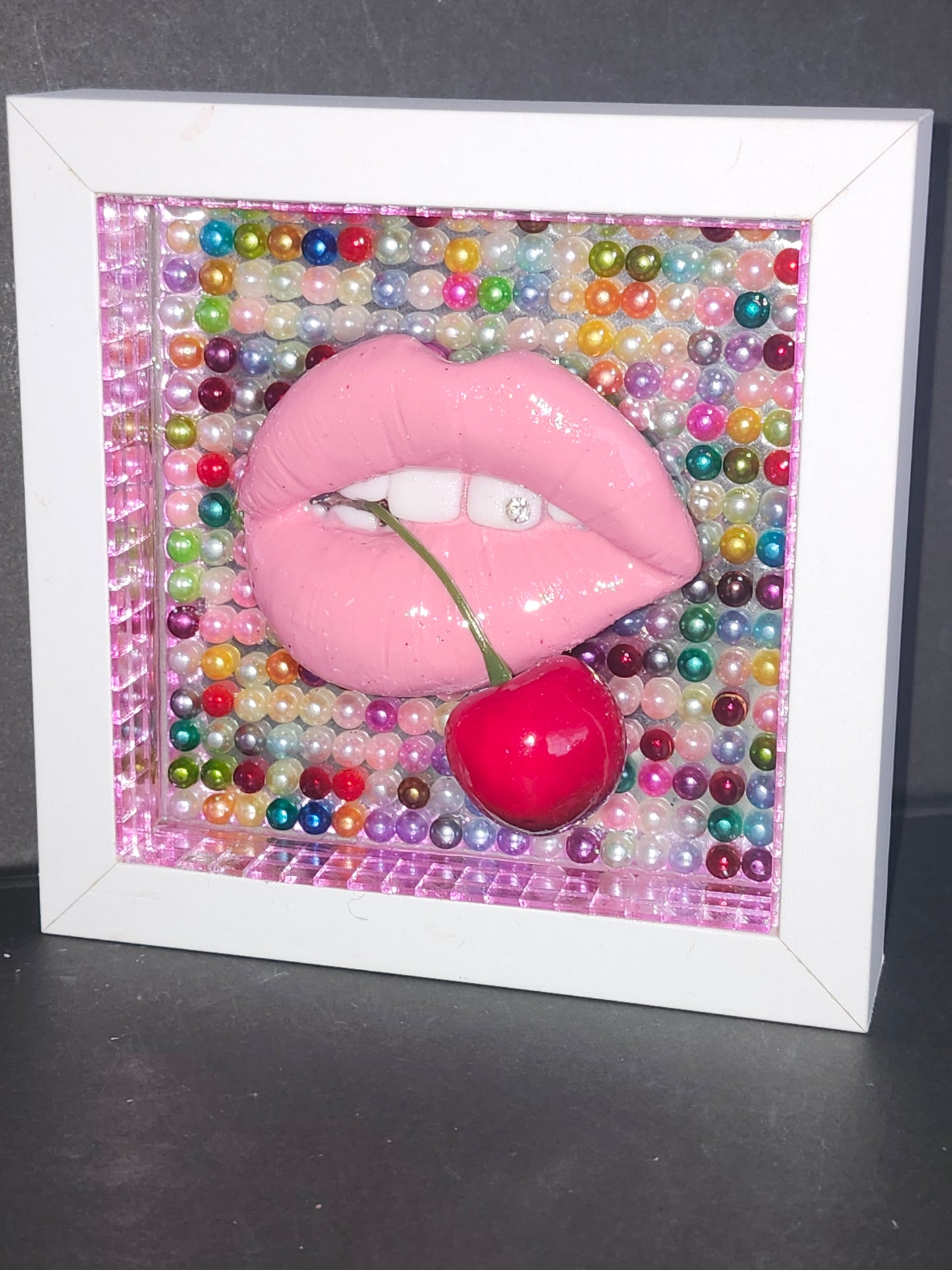 3D Super glossy pink lips & red cherry multi colour background