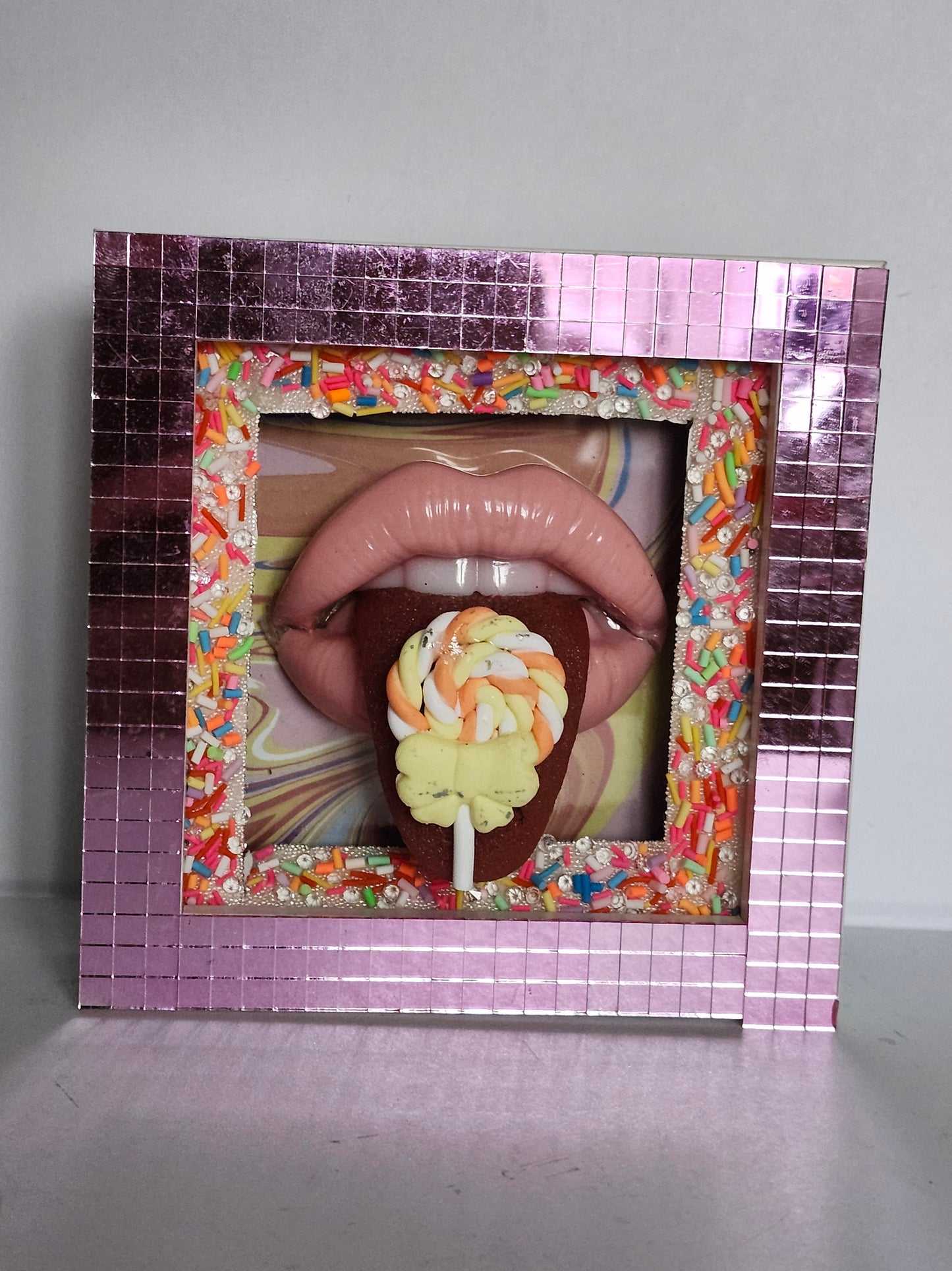 LollyPop Realistic tongue lips 3D  wall art picture framed
